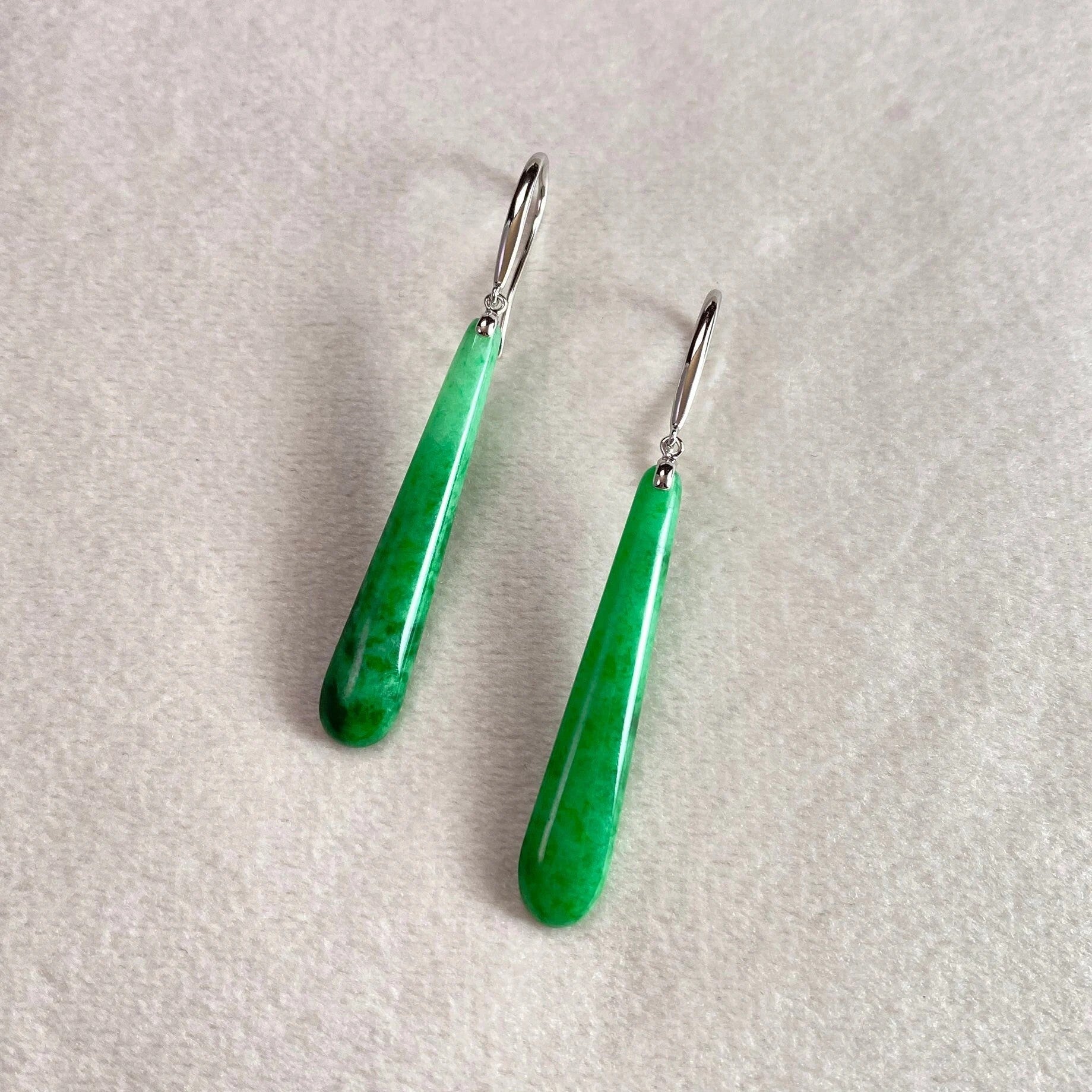 Gransky 18K White Gold and Diamonds Green Jade Drop Earrings