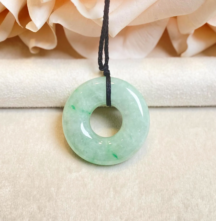 Green Jade Round Donut Pendant - Calming Gemstone