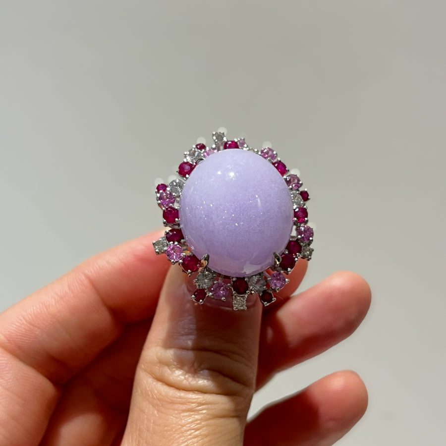 GRANSKY 18K Gold Large Size Cabochon Purple Jade Ring Size 6.75