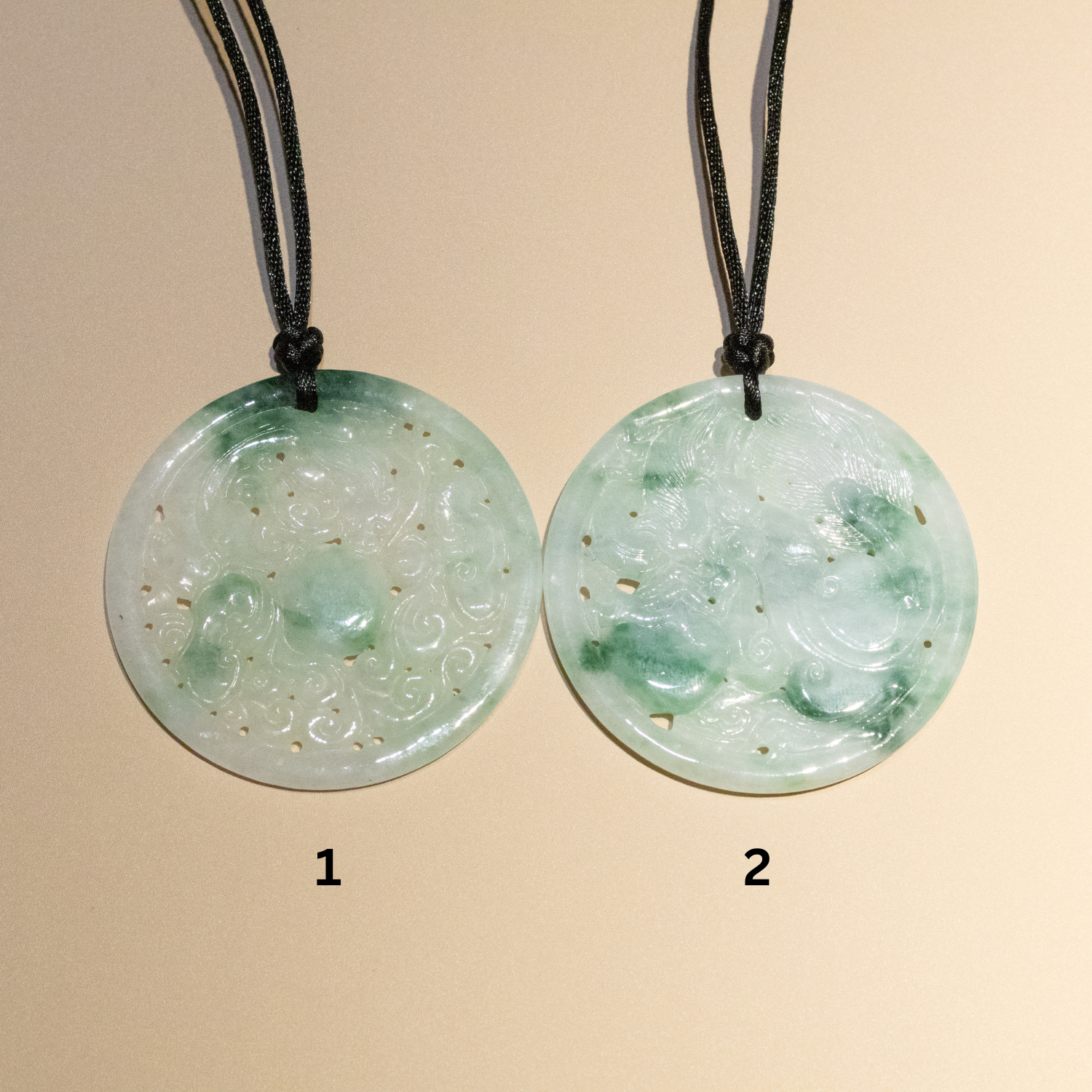 Genuine Green Jade Carved Dragon Round Pendant Necklace