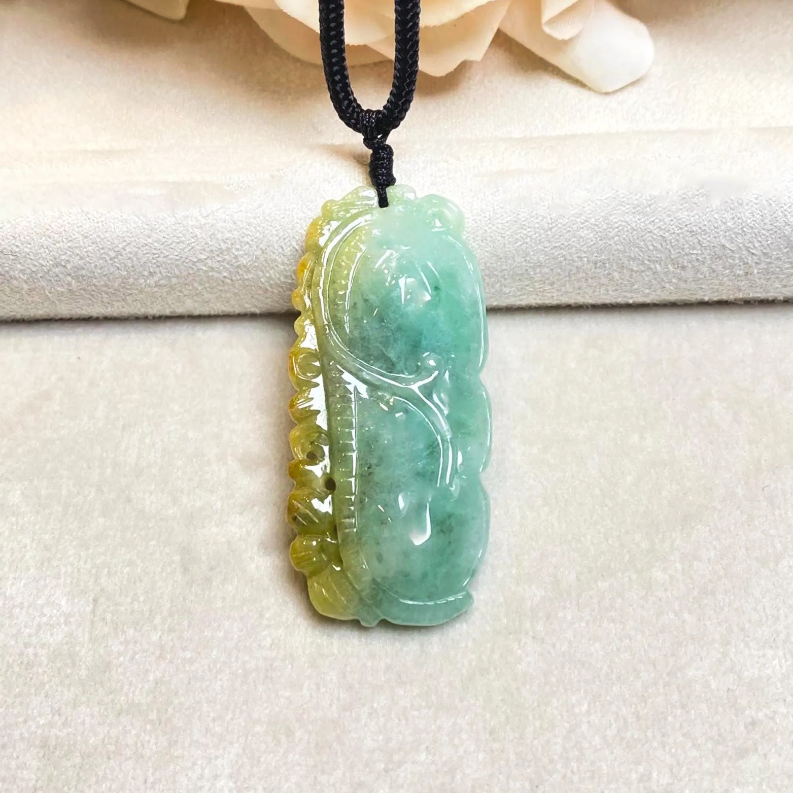 Handcrafted Peapod-Shaped Green Jade Pendant