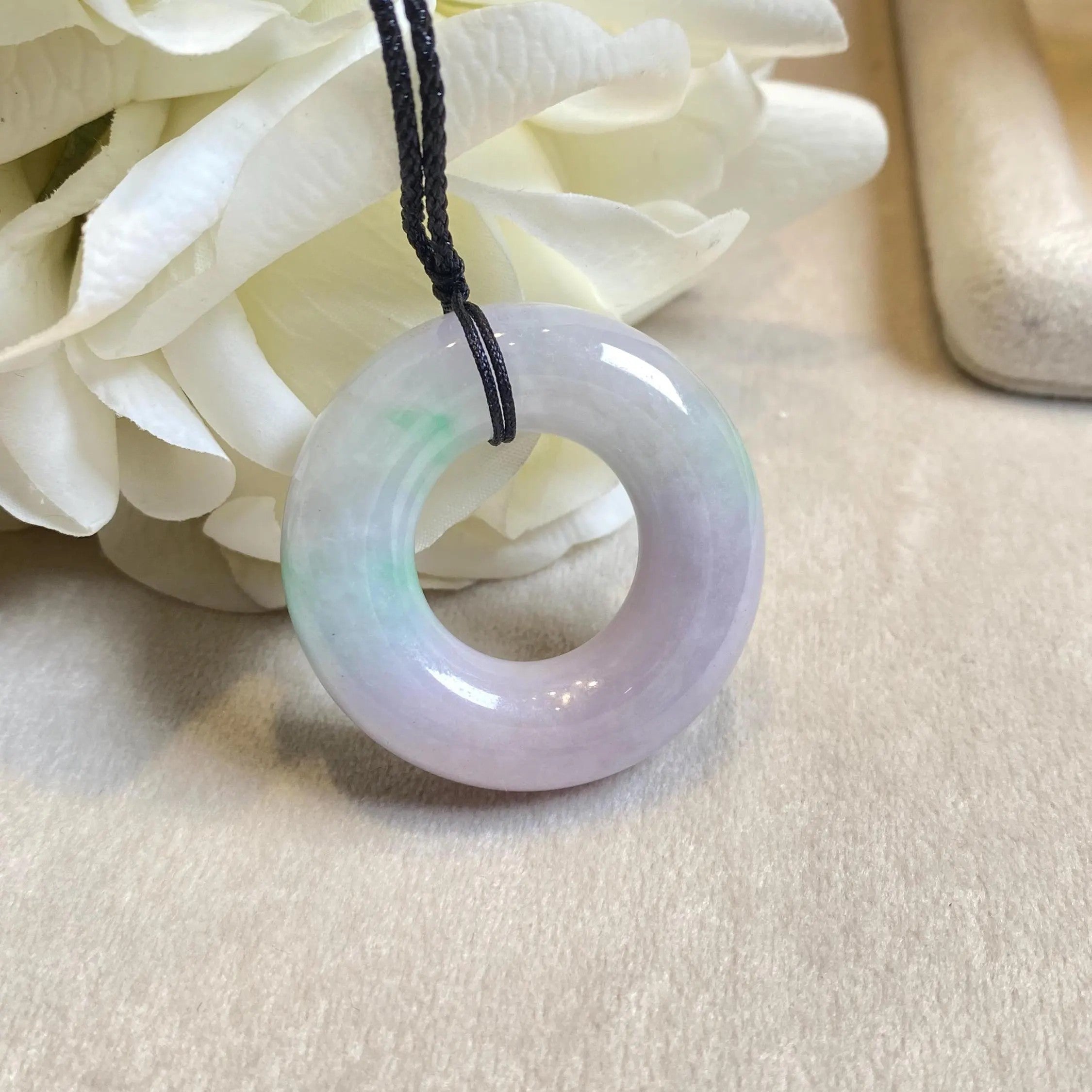 Gransky 40.5mm Two-Tone Green and Purple Round Donut Jade Pendant Necklace