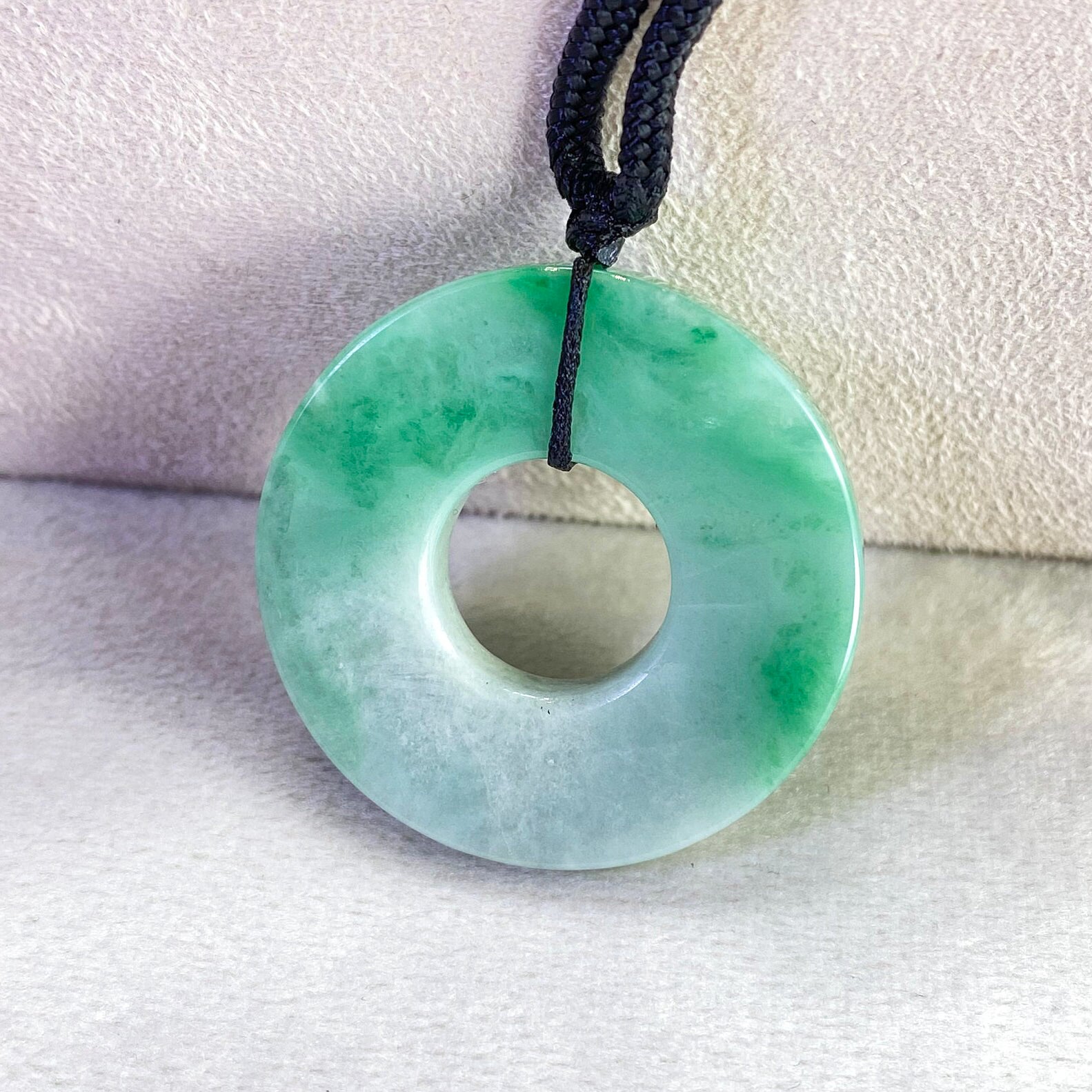 Gradient Green Type A Jadeite Donut Pendant