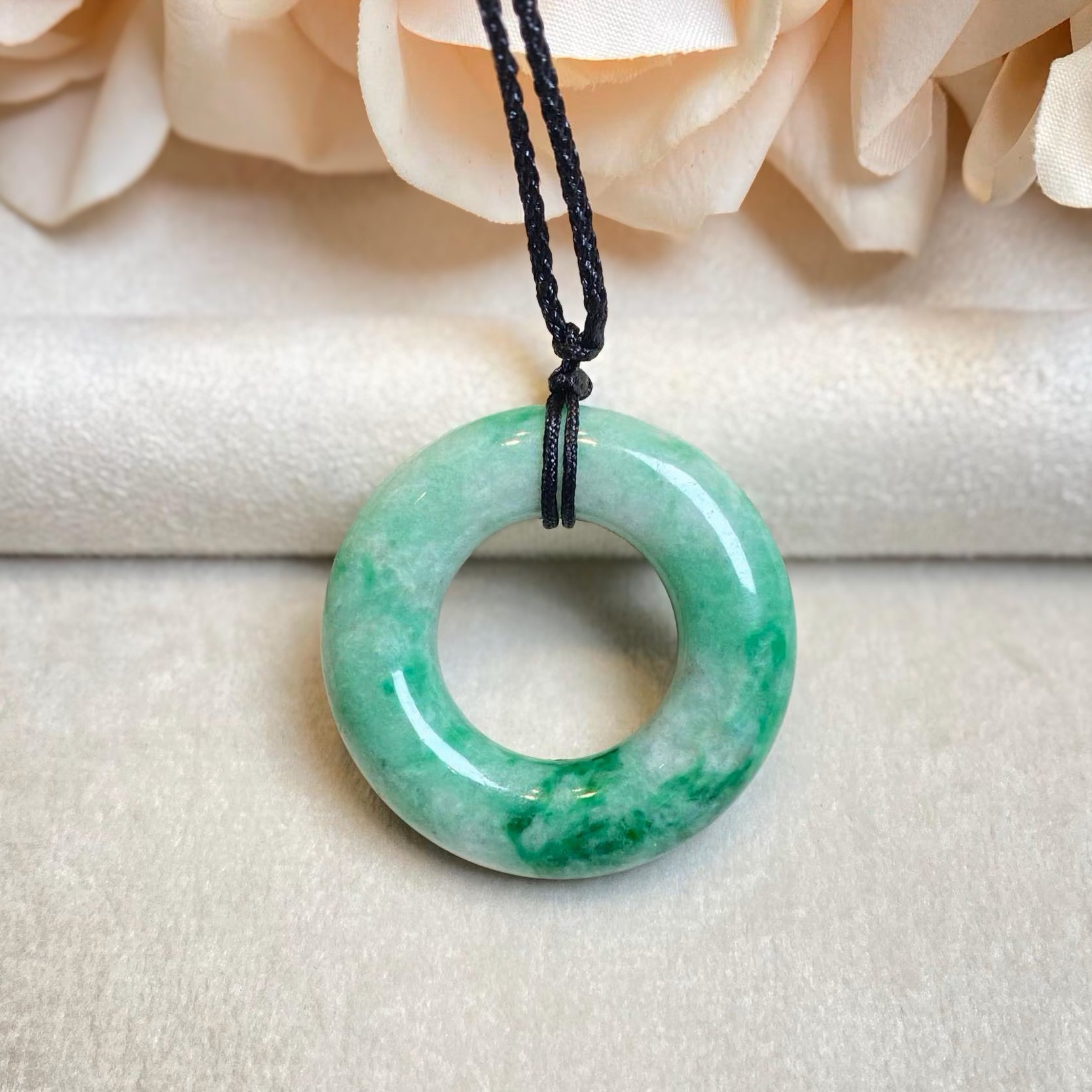 Green Jade Donut Disc Pendant