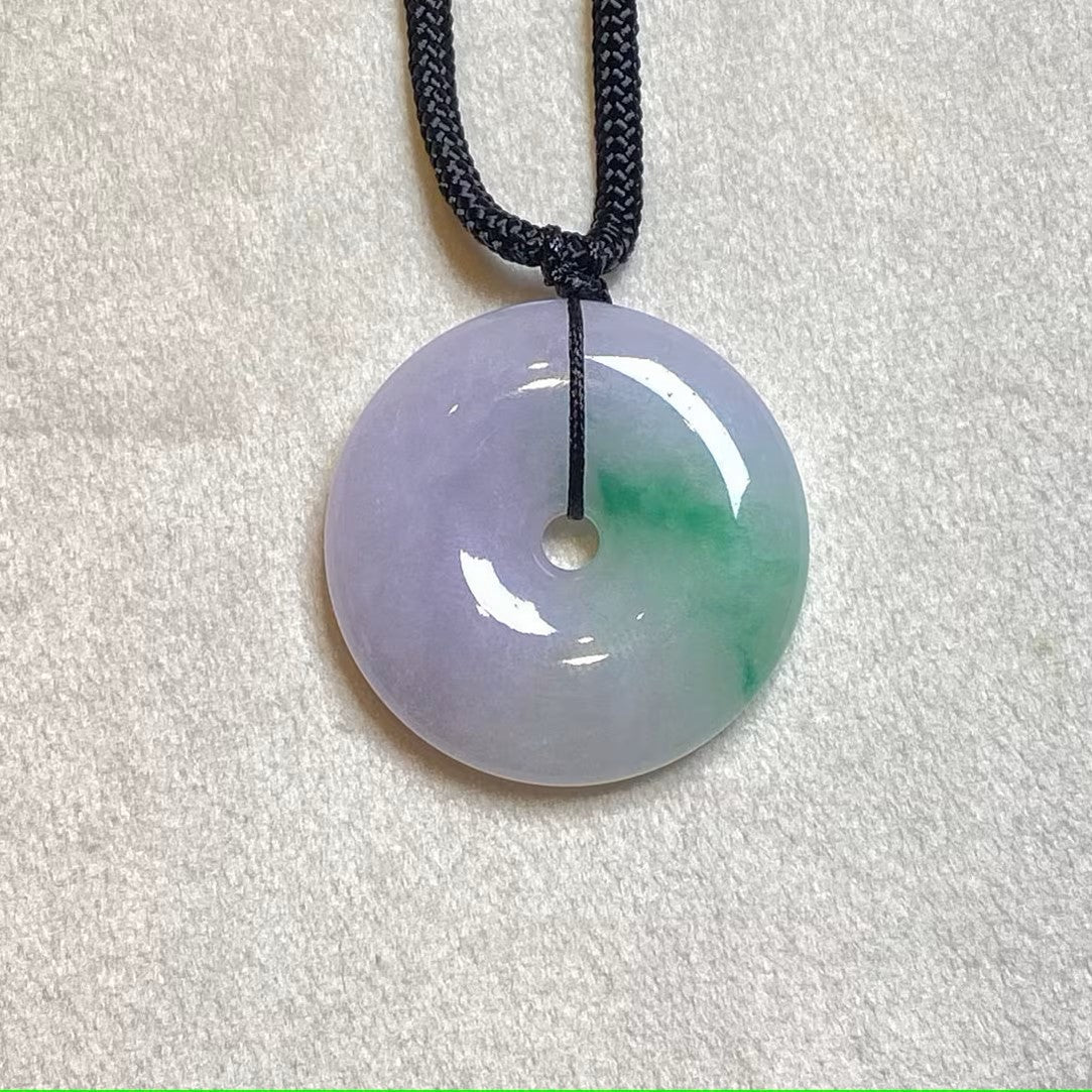 Genuine Green Purple Two-Tone Round Disc Jade Pendant