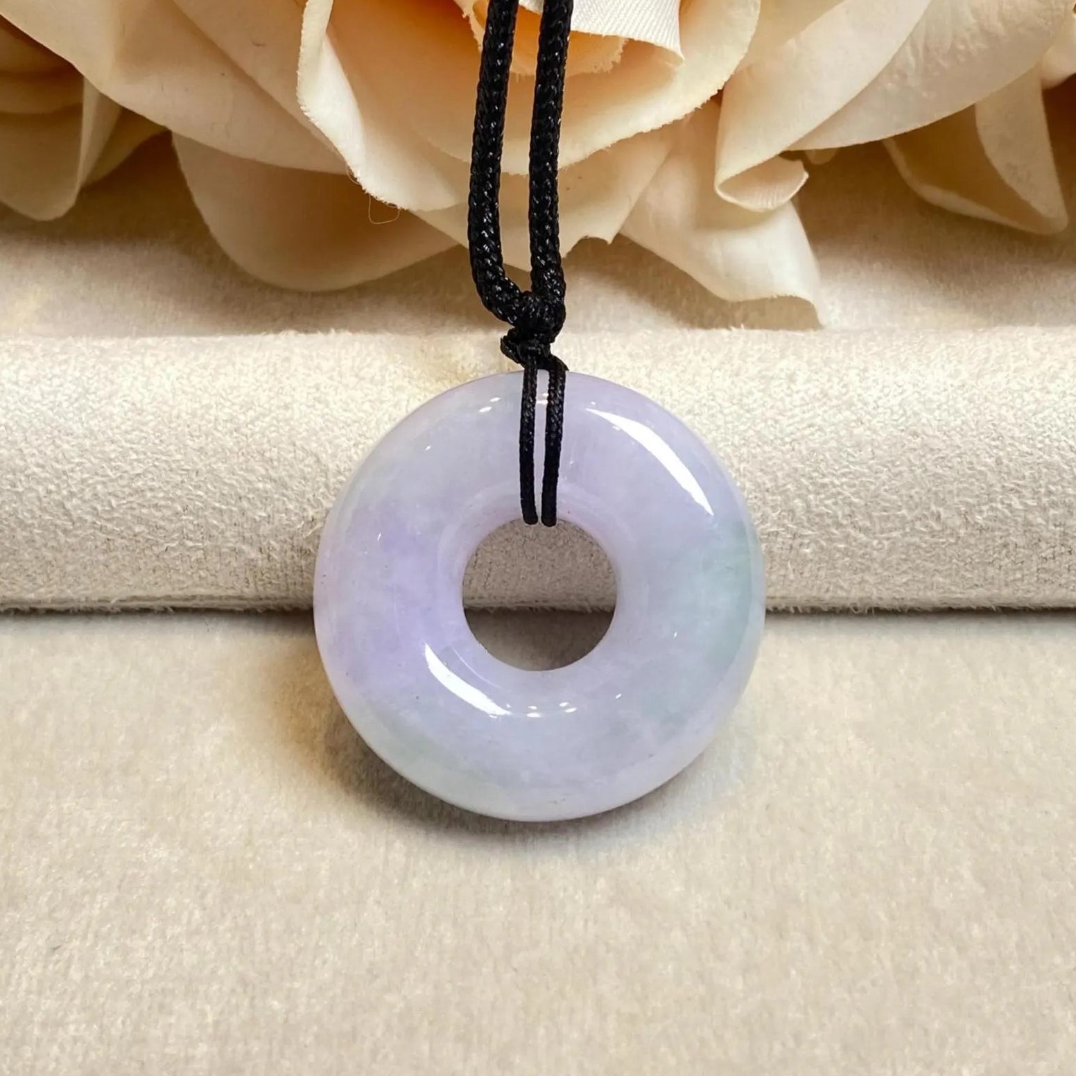 Purple Jade Round Donut Pendant 29.5mm - Calming Gemstone