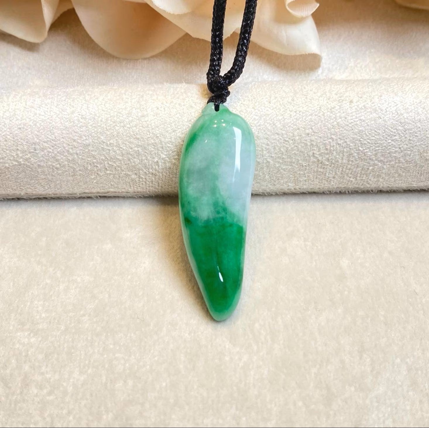 Green Jade Pepper Pendant - Natural Burmese Jadeite Necklace Symbolizing Passion & Prosperity