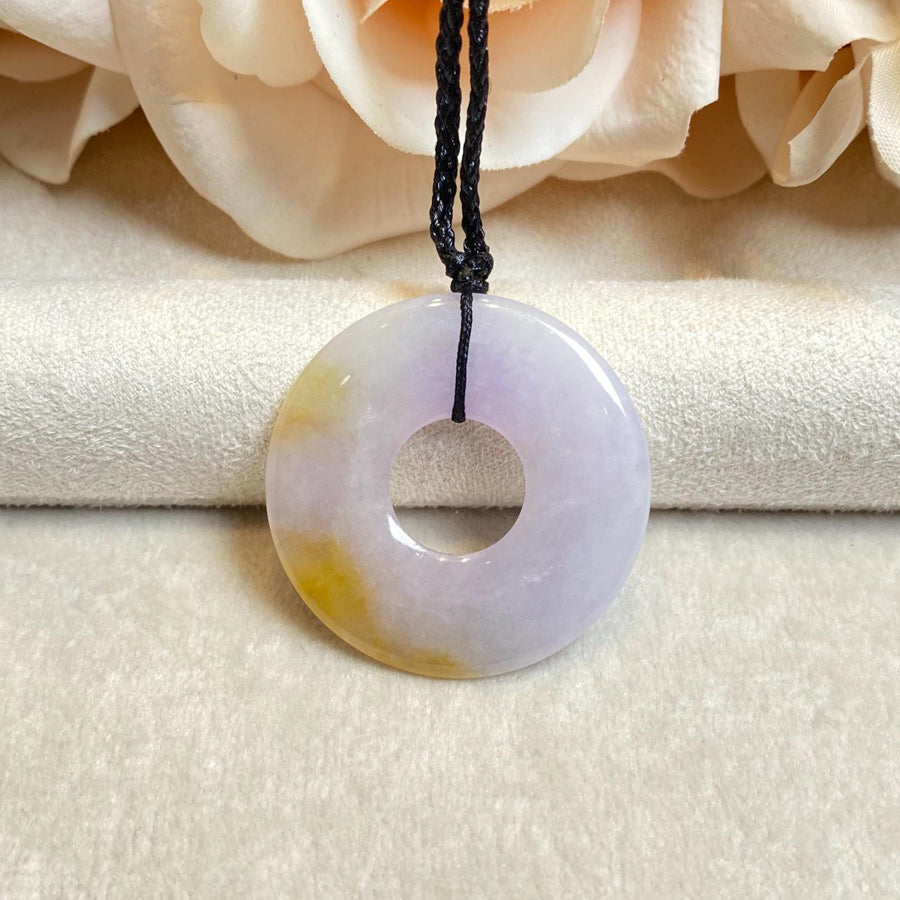 Gransky Purple and Orange Jadeite Round Disc Pendant Necklace - Real Jadeite