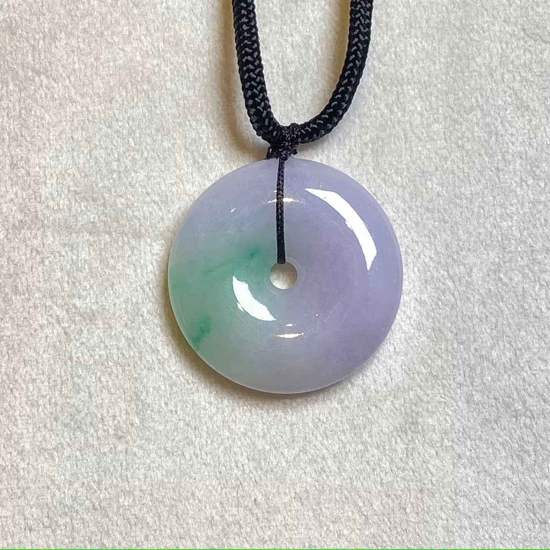 Genuine Green Purple Two-Tone Round Disc Jade Pendant