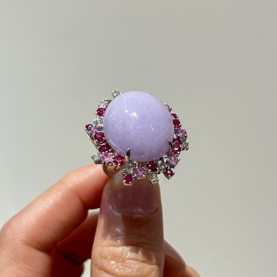 GRANSKY 18K Gold Large Size Cabochon Purple Jade Ring Size 6.75