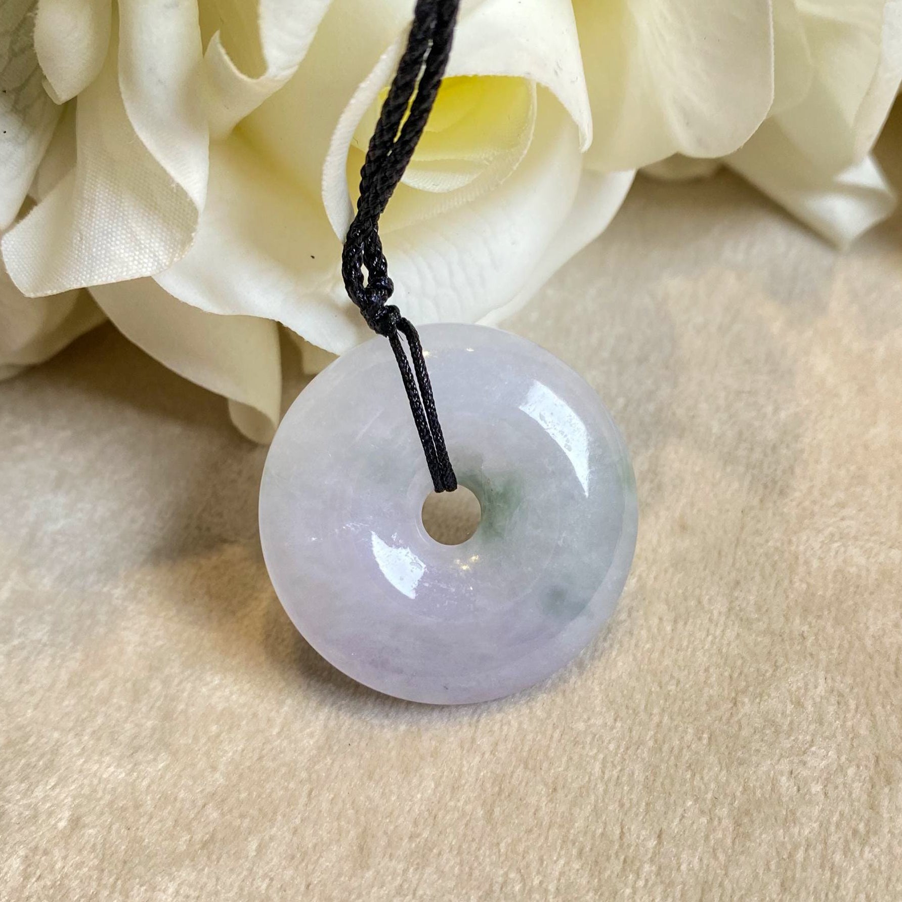 Gransky 32mm Purple Round Donut Jade Pendant Necklace - Natural Untreated Jade