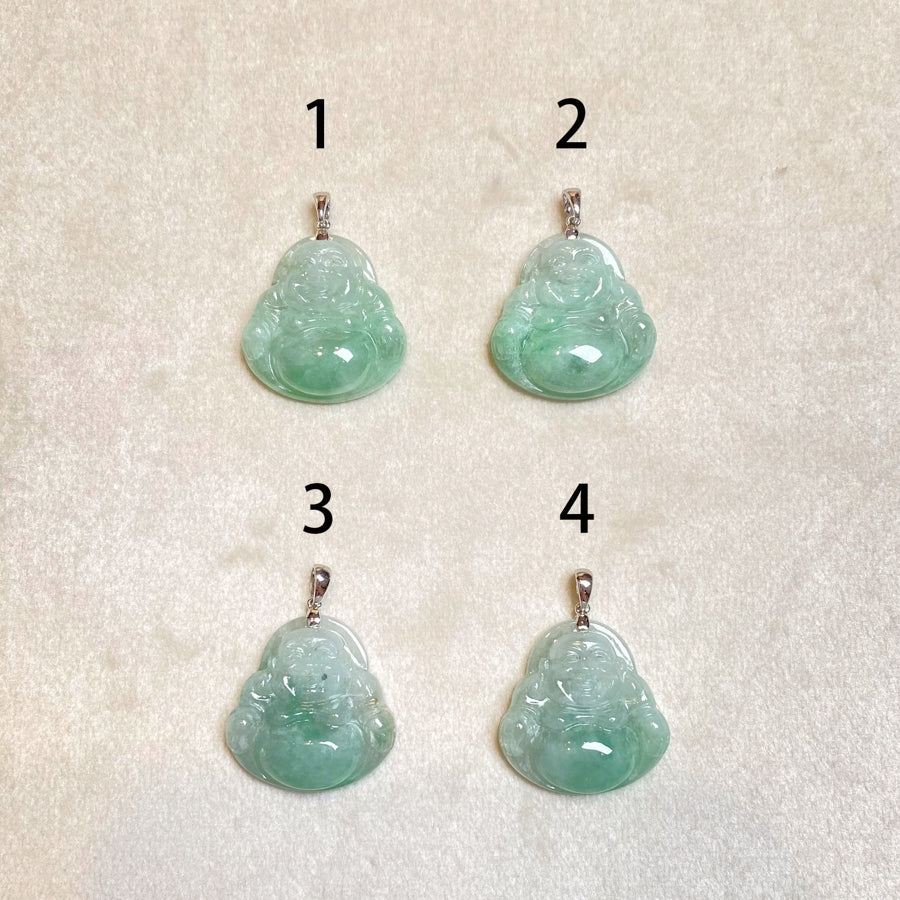 Green Jade Buddha Pendant with 18k Gold Bail - Symbol of Peace and Serenity