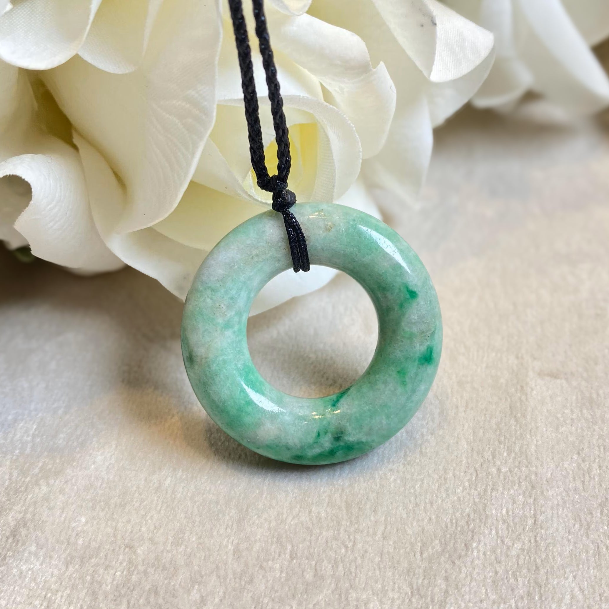 Green Jade Donut Disc Pendant
