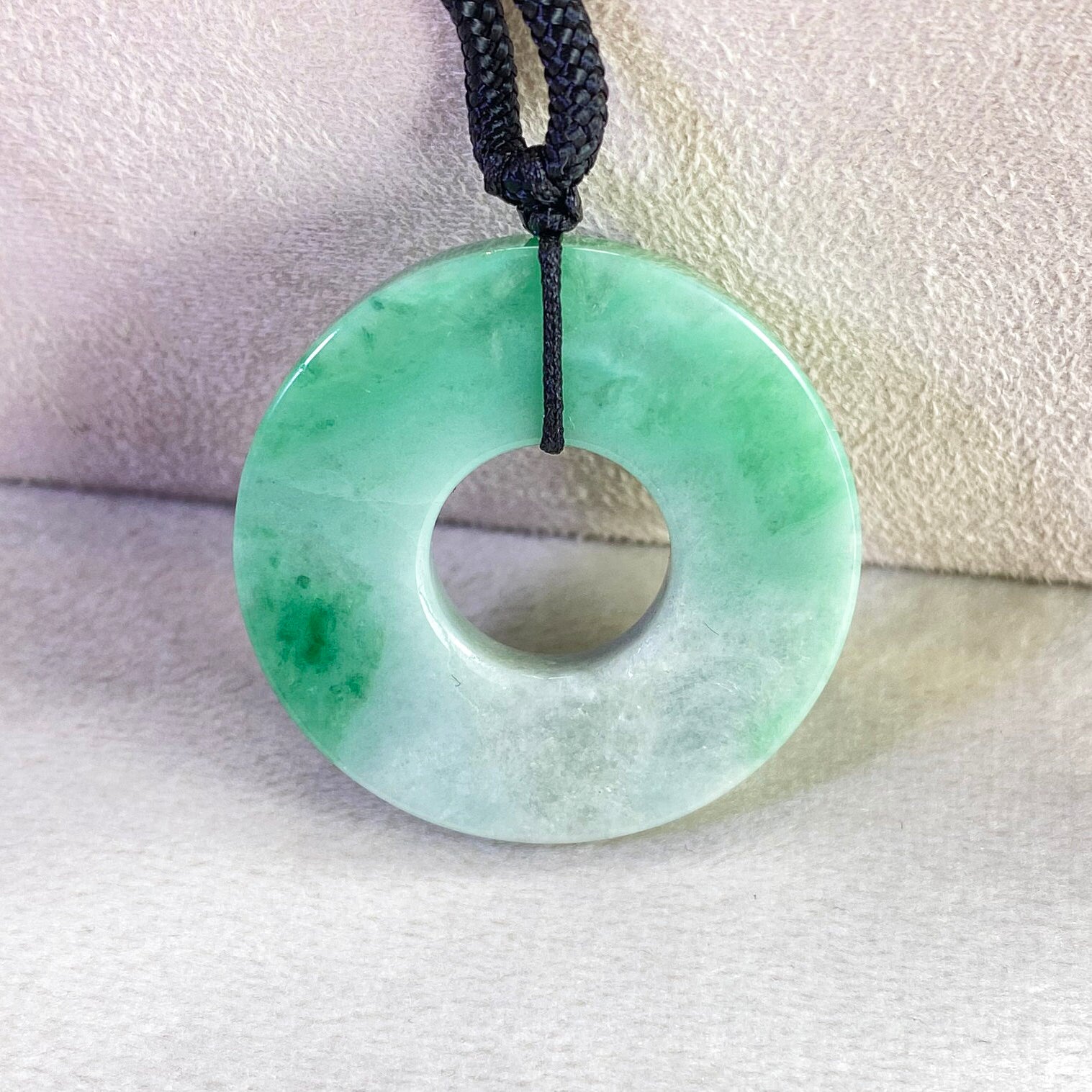 Gradient Green Type A Jadeite Donut Pendant