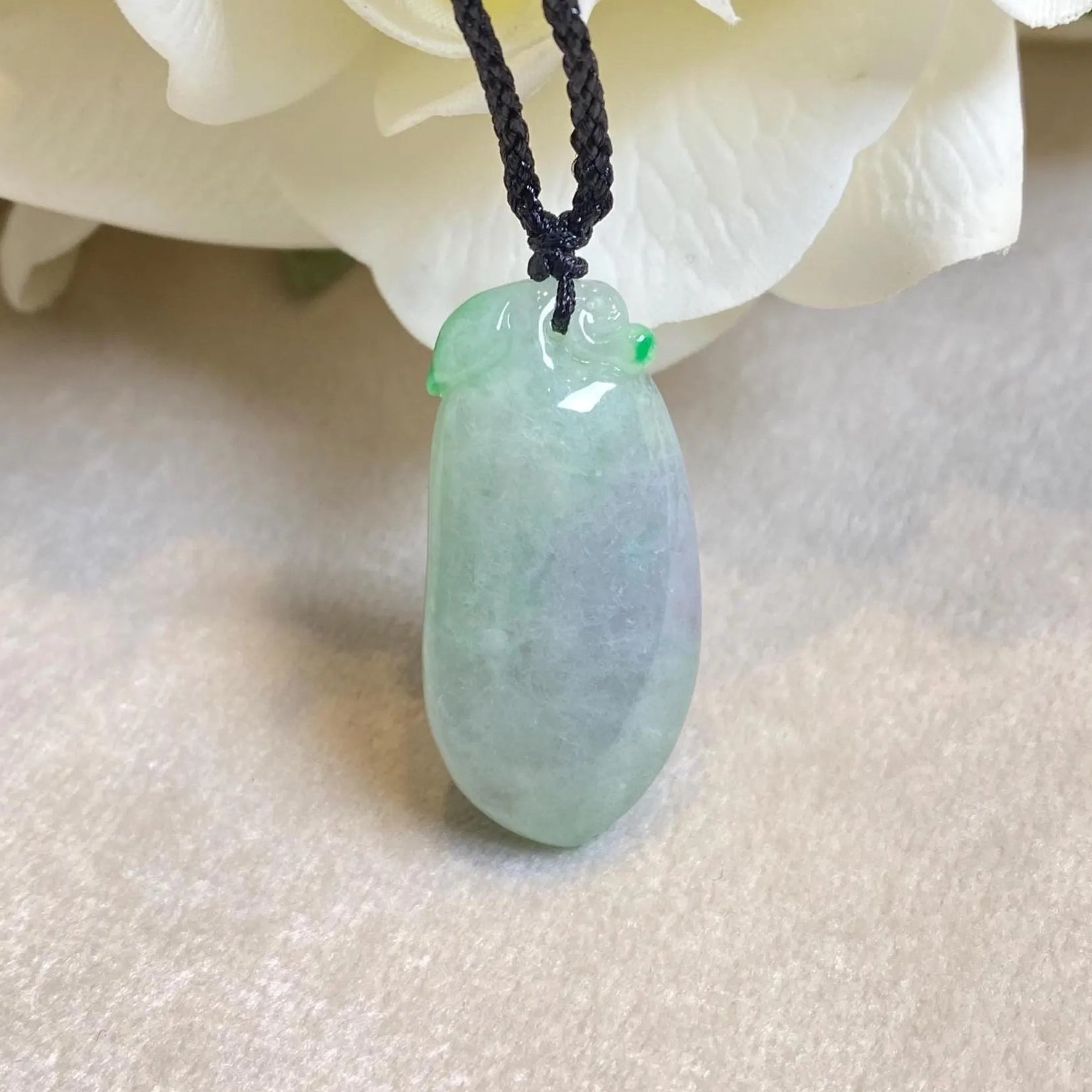 Gransky Handmade Carved Melon Green Jade Pendant