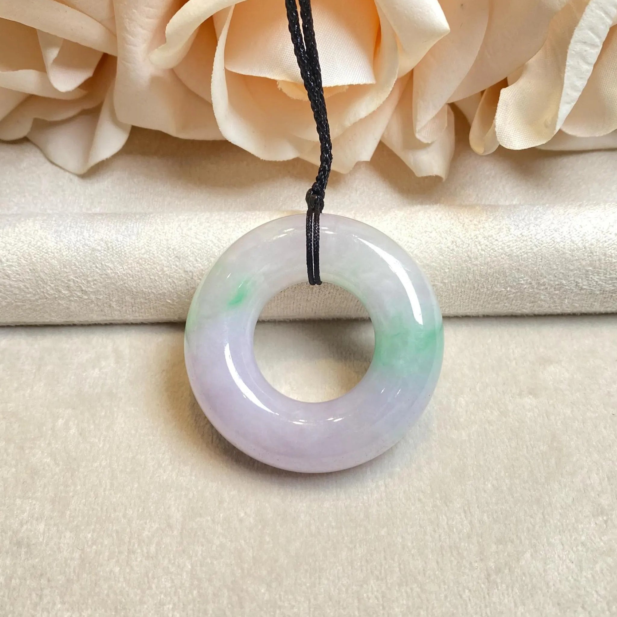 Gransky 40.5mm Two-Tone Green and Purple Round Donut Jade Pendant Necklace