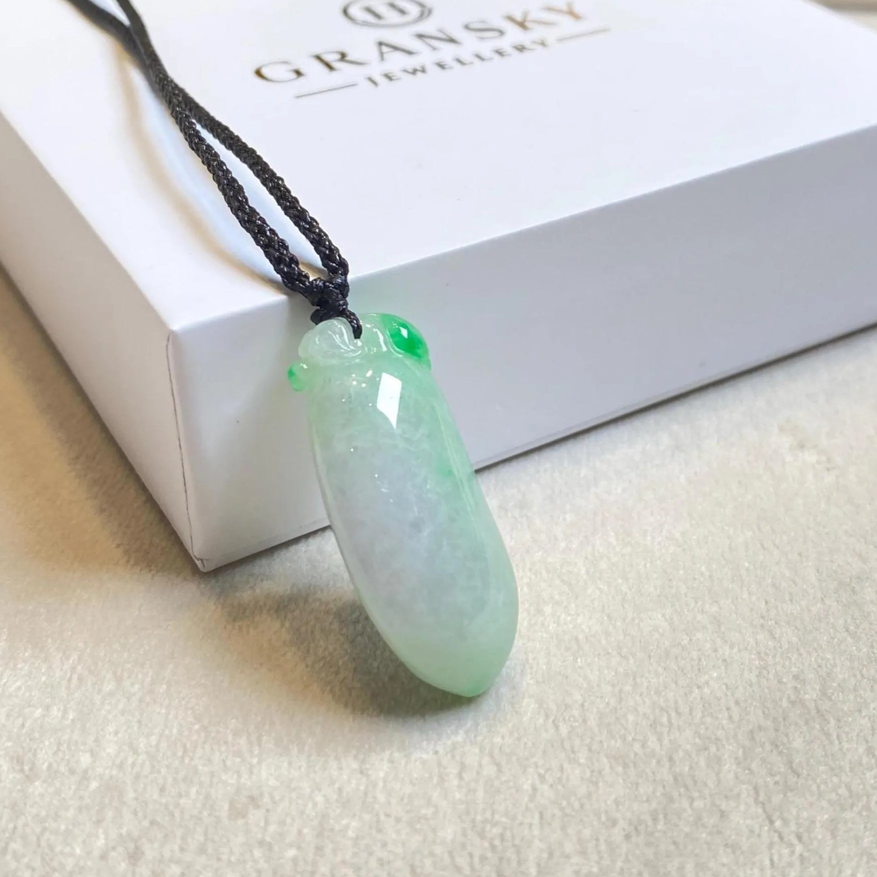 Gransky Handmade Carved Melon Green Jade Pendant
