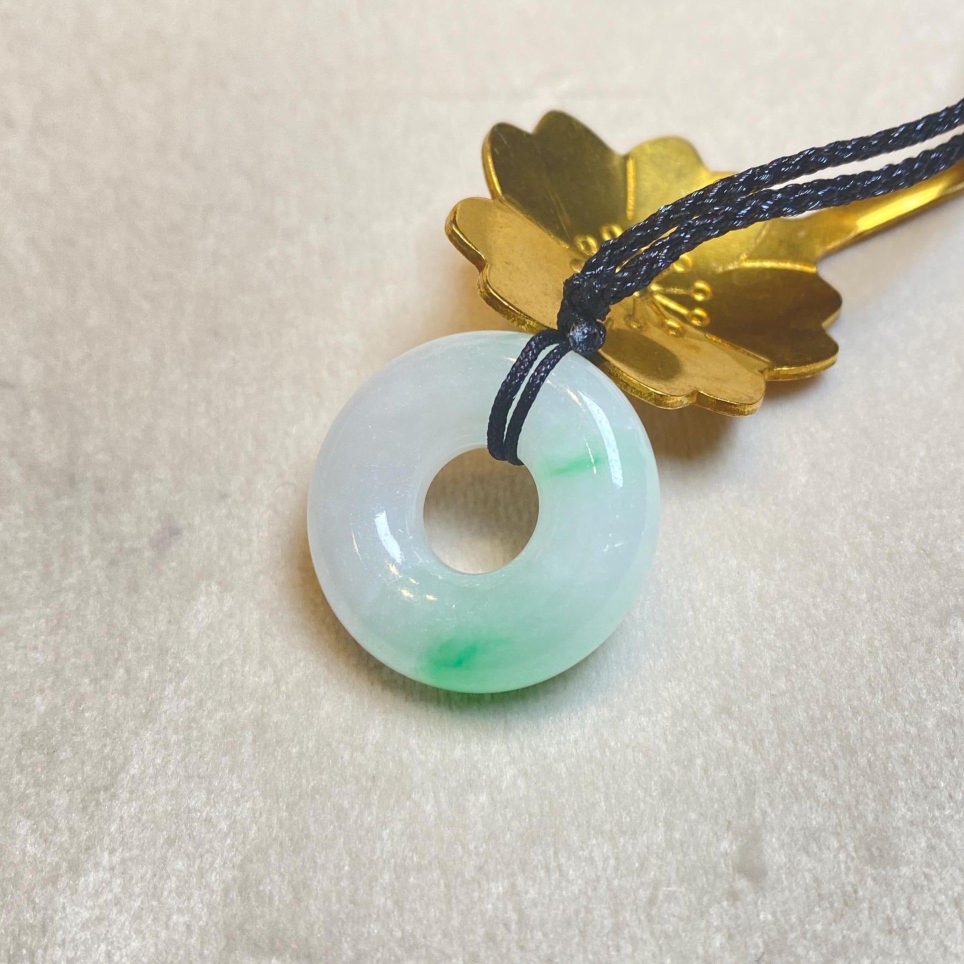 Green Jade Round Donut Pendant - Symbol of Peace and Prosperity