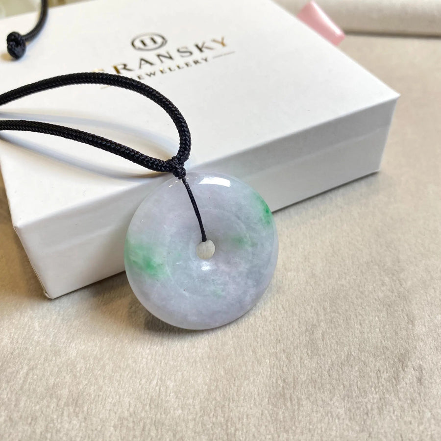 Elegant Purple Round Jade Disc Pendant with Black Adjustable String – Timeless & Versatile