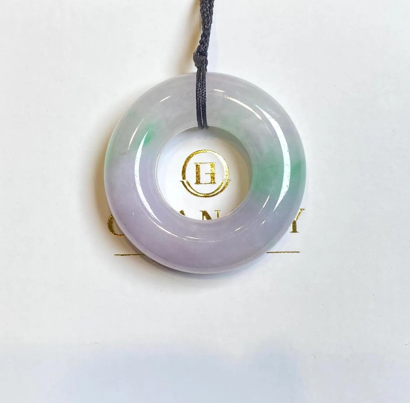 Gransky 40.5mm Two-Tone Green and Purple Round Donut Jade Pendant Necklace
