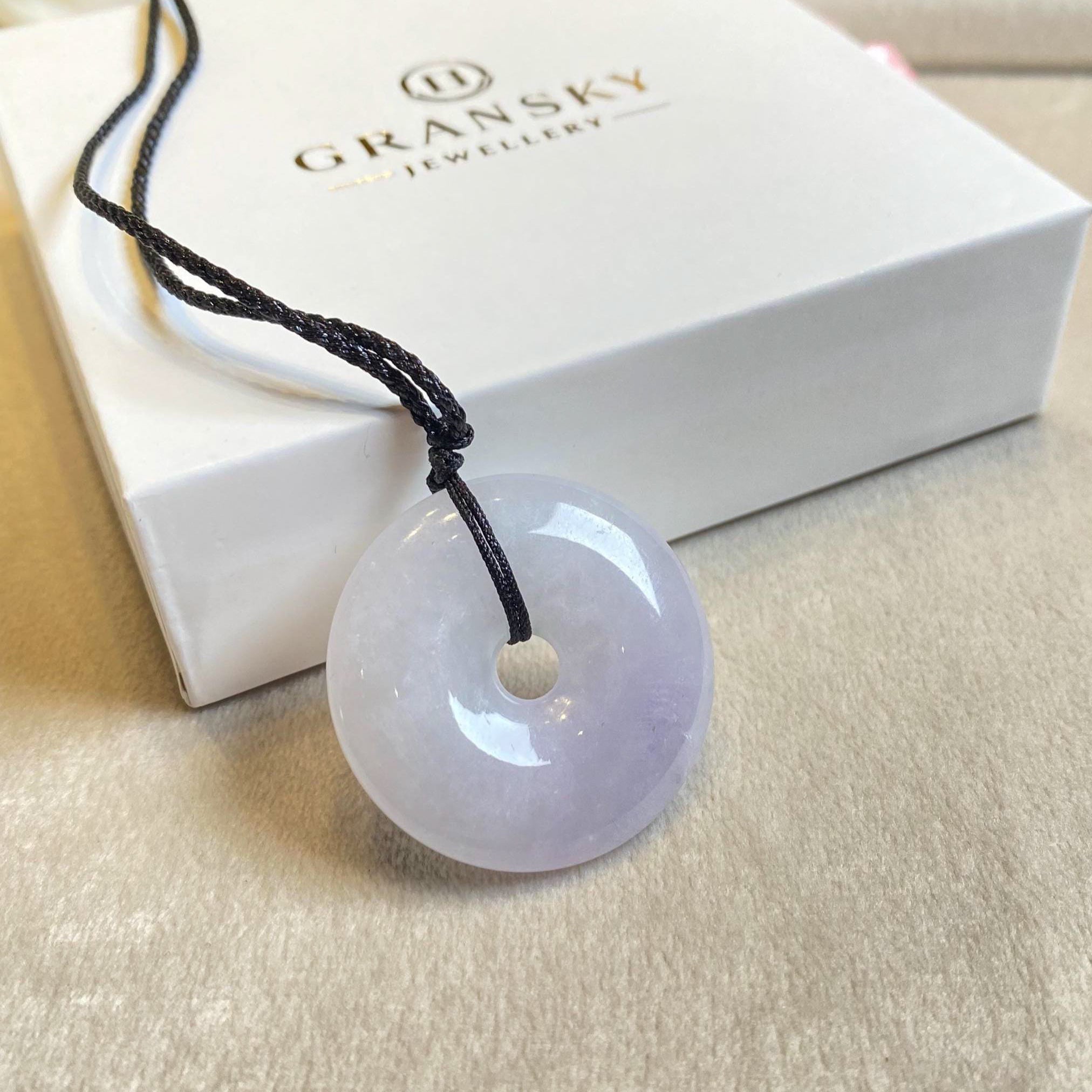 Gransky 32mm Purple Round Donut Jade Pendant Necklace - Natural Untreated Jade