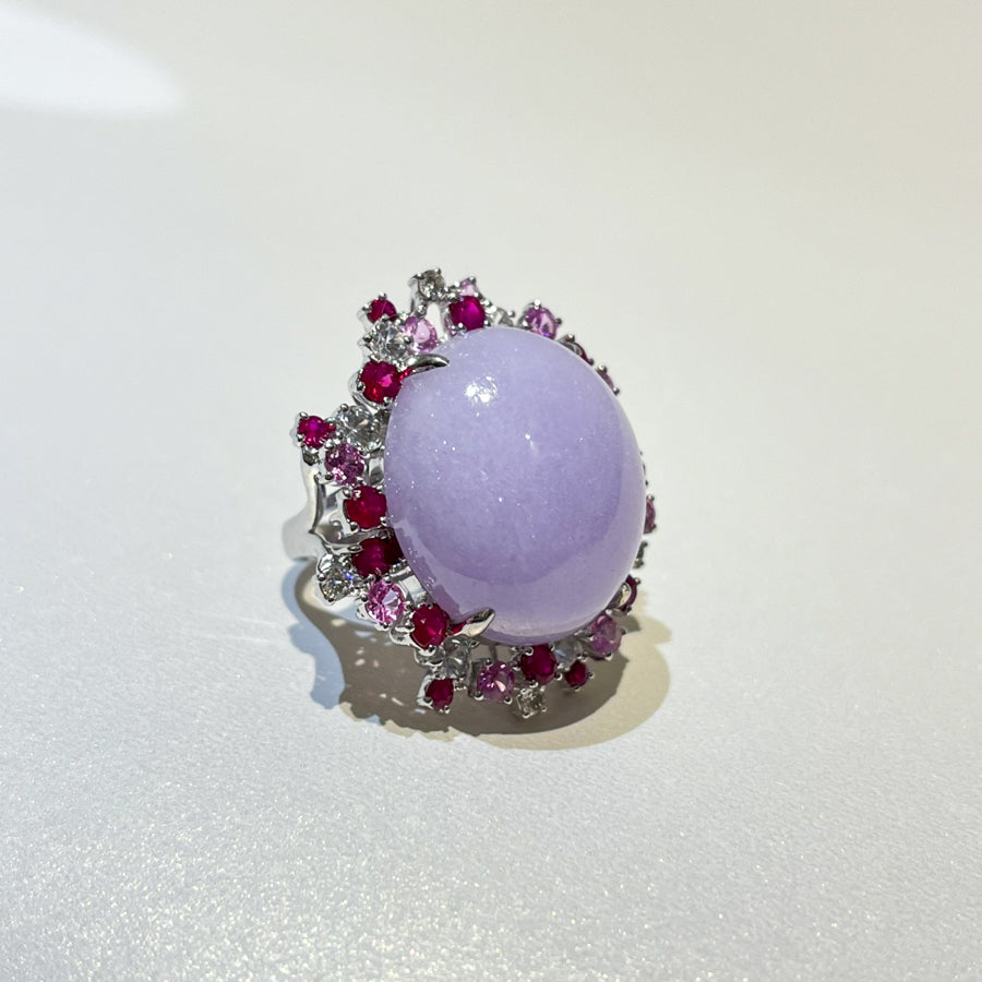 GRANSKY 18K Gold Large Size Cabochon Purple Jade Ring Size 6.75