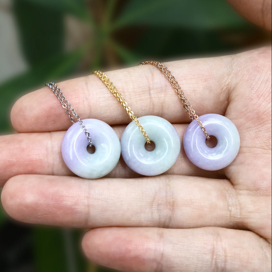 Gransky Purple and Green Donut Jade Pendant Necklace