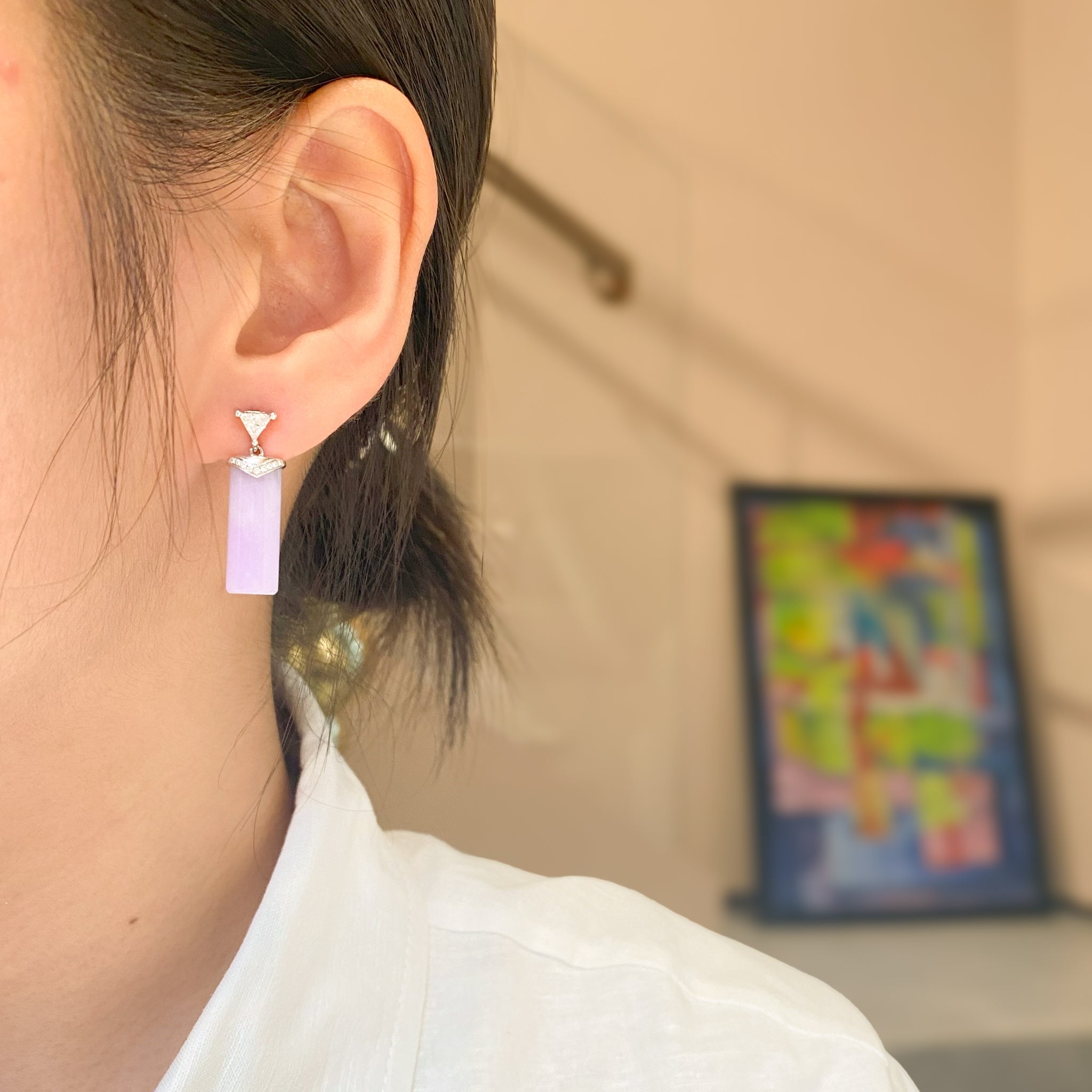 Gransky 18K White Gold Dainty Purple Jade Dangle Earrings