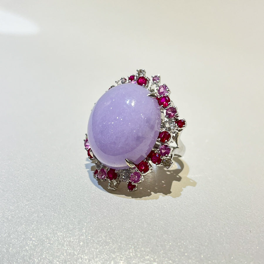 GRANSKY 18K Gold Large Size Cabochon Purple Jade Ring Size 6.75