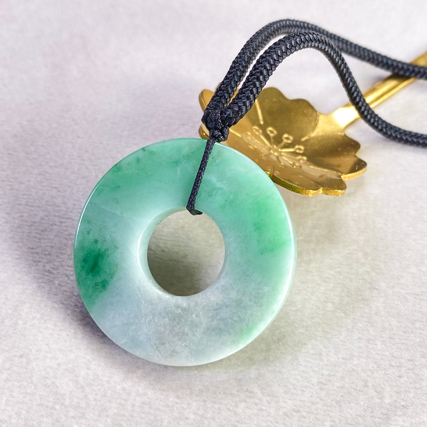 Gradient Green Type A Jadeite Donut Pendant