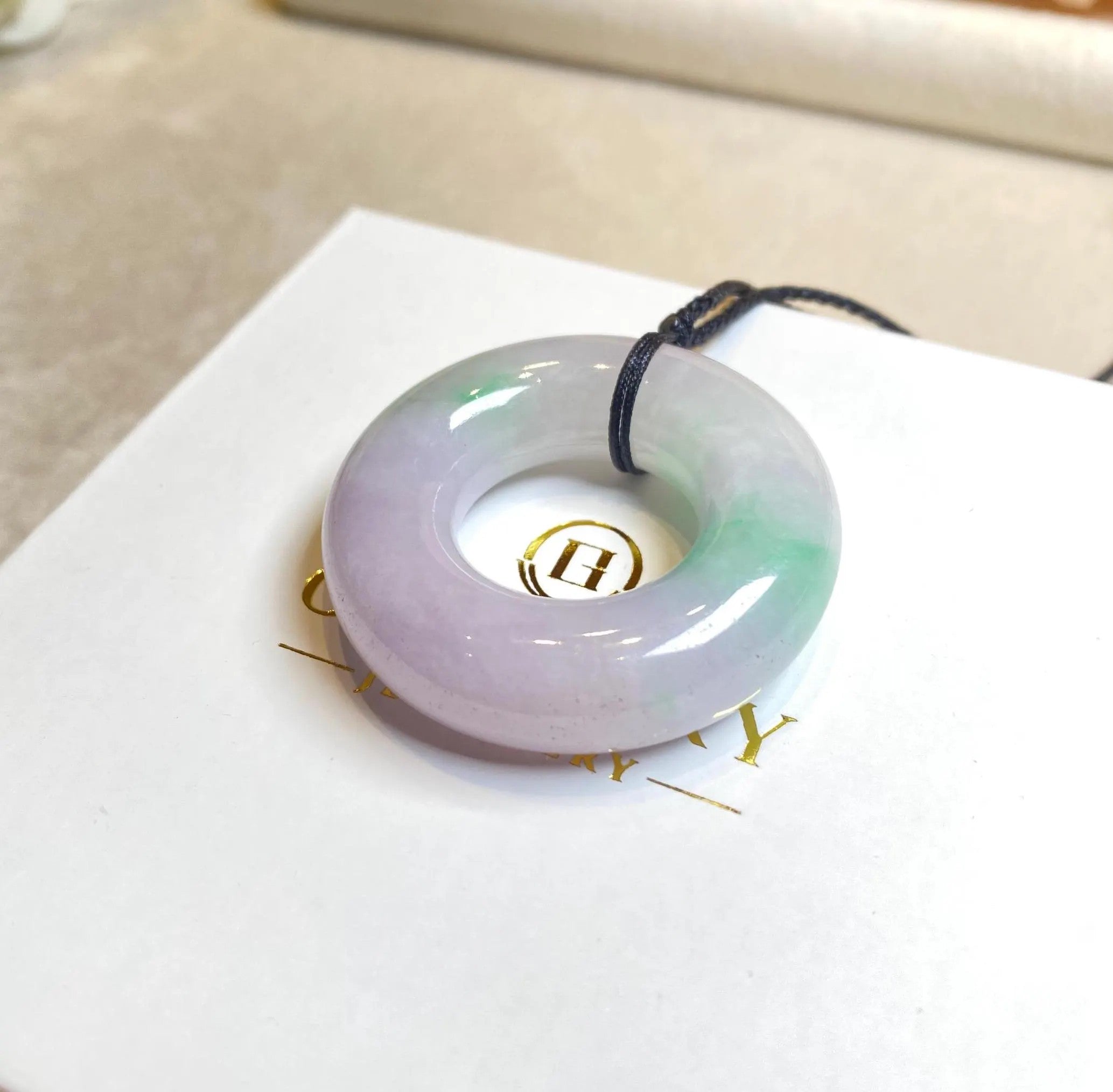 Gransky 40.5mm Two-Tone Green and Purple Round Donut Jade Pendant Necklace
