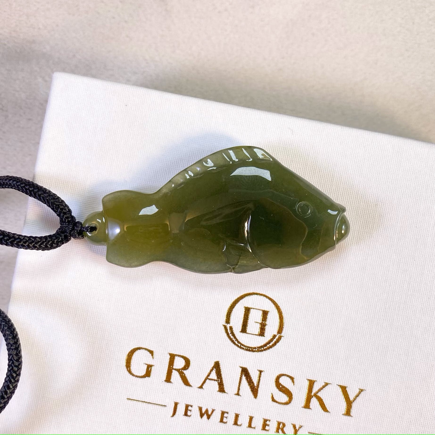 Dark Green Carved Fish Jade Pendant Necklace, Adjustable Black Cord, Meaningful Gift, Natural Jade Jewelry