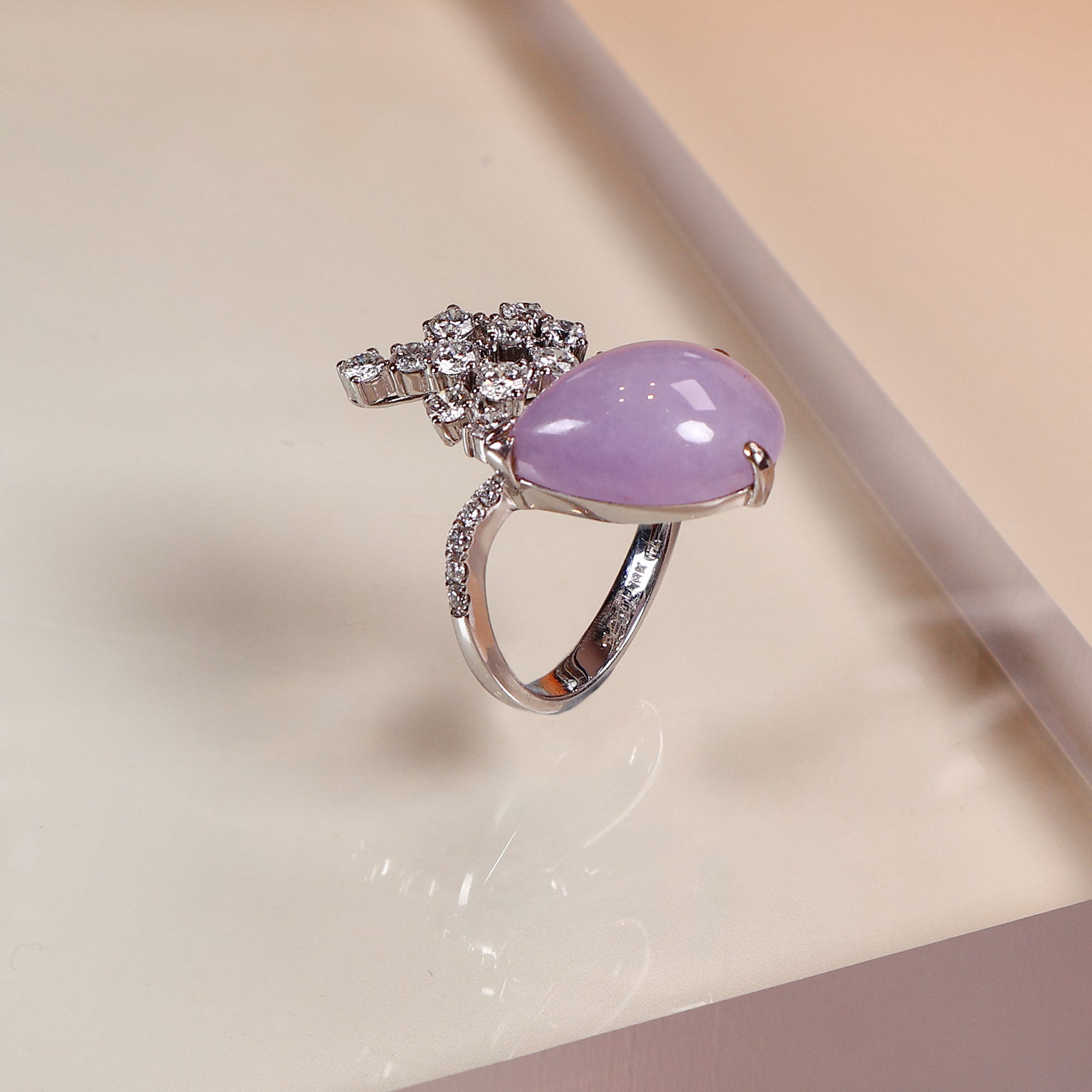 GRANSKY X KATHERINE 18K White Gold Inlaid Diamonds Burmese Rare Purple Jade Ring