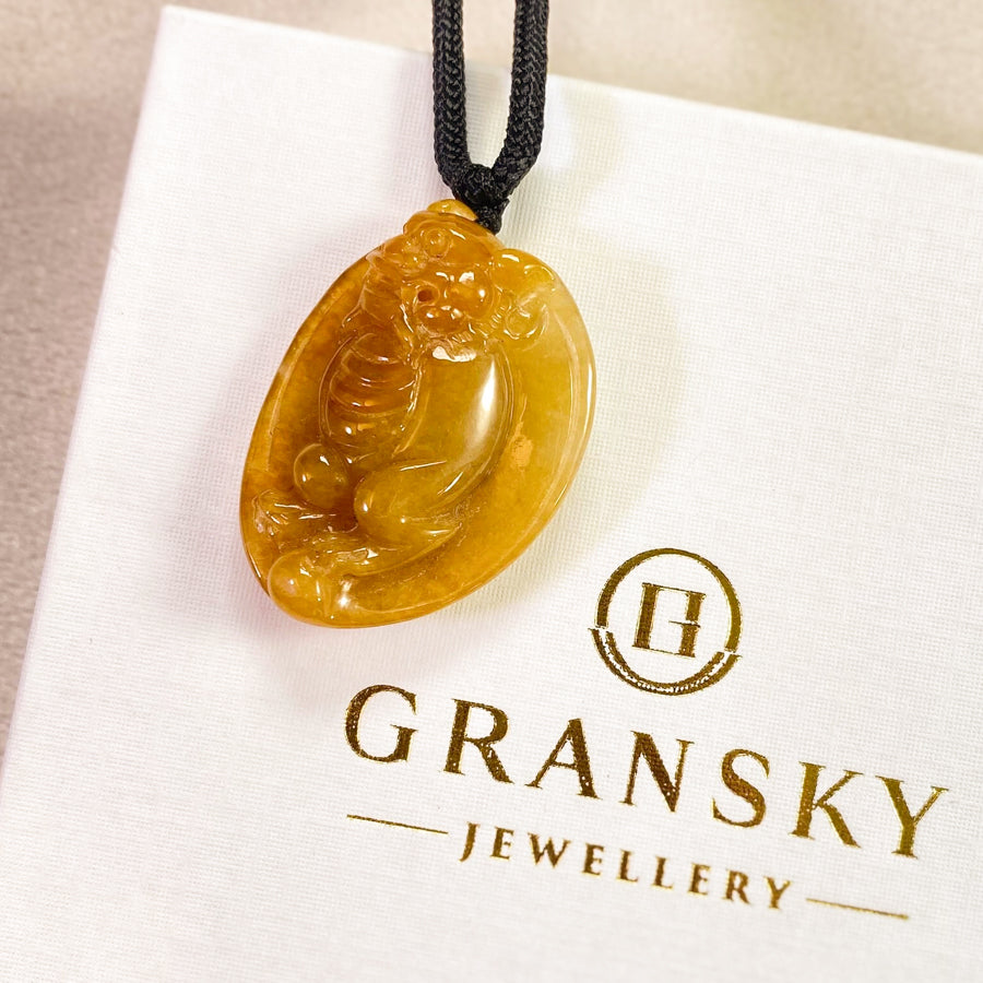 Cute Orange Jade FuShu Carving Pendant