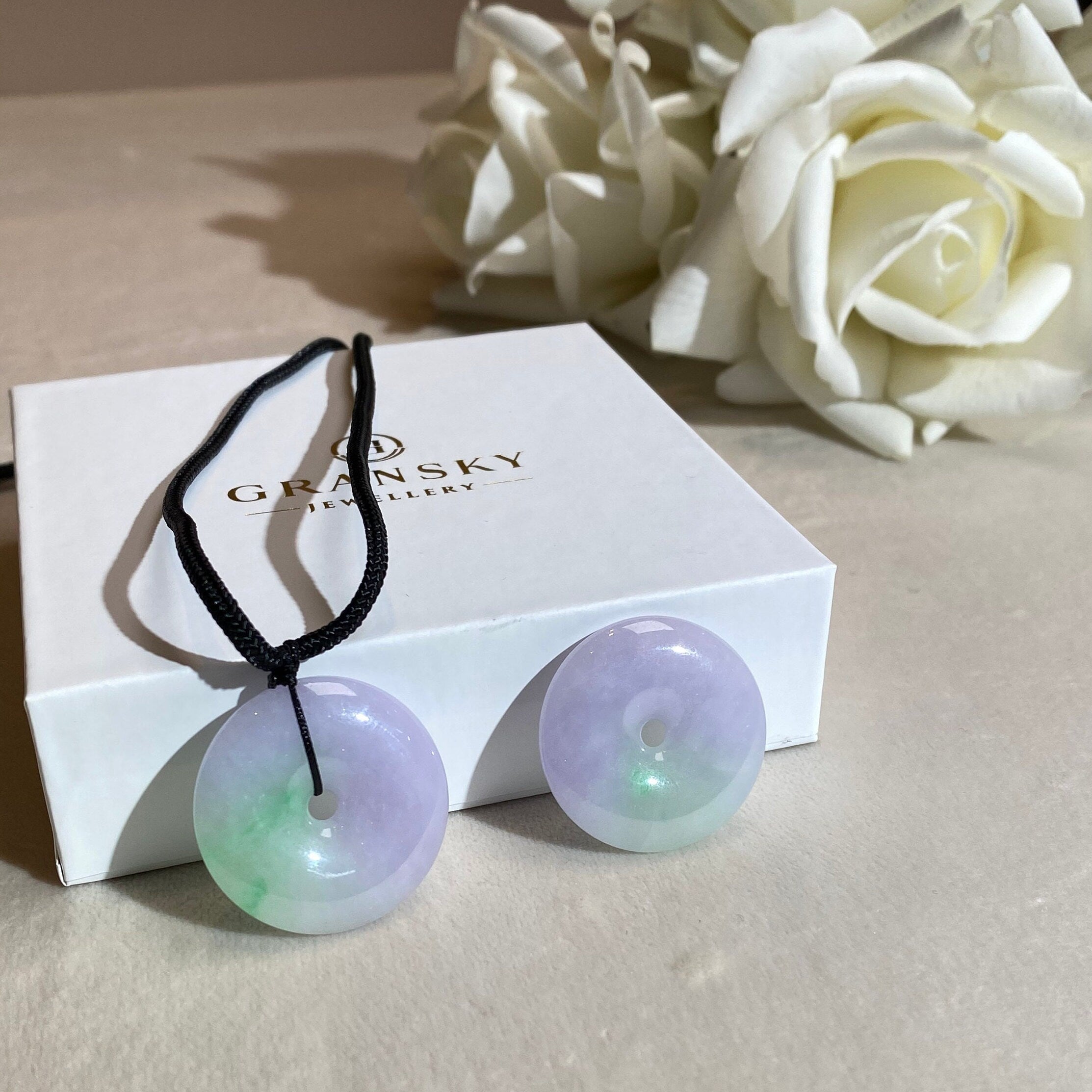 Genuine Green Purple Two-Tone Round Disc Jade Pendant