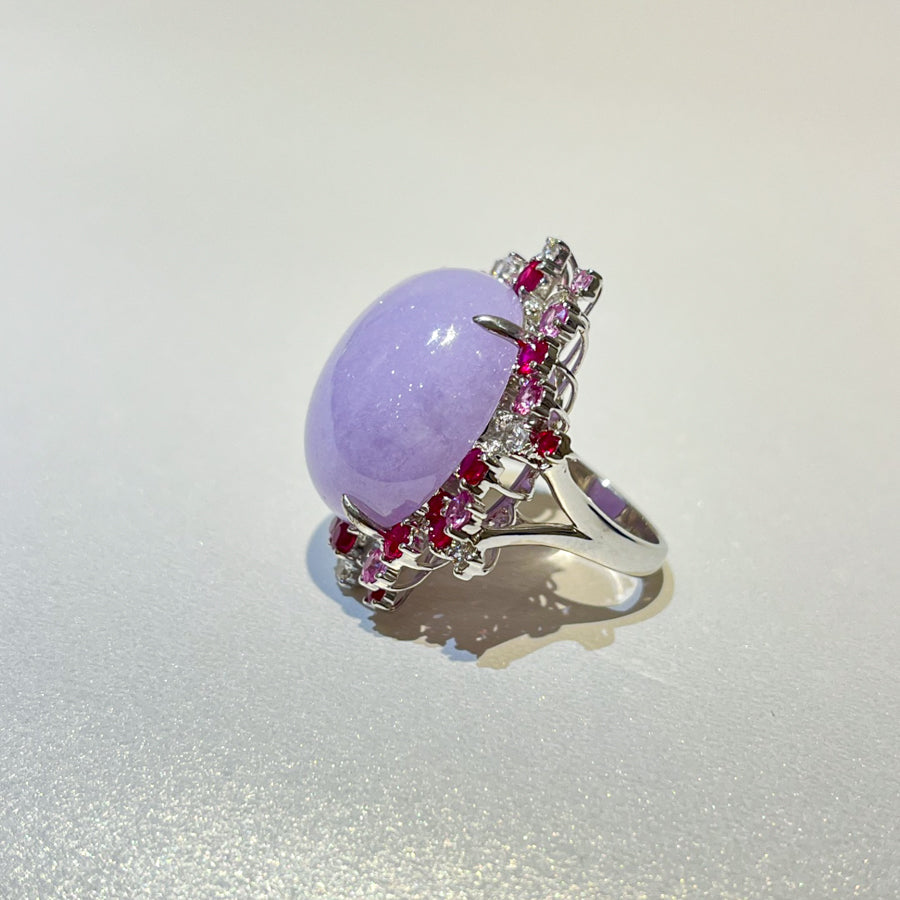 GRANSKY 18K Gold Large Size Cabochon Purple Jade Ring Size 6.75