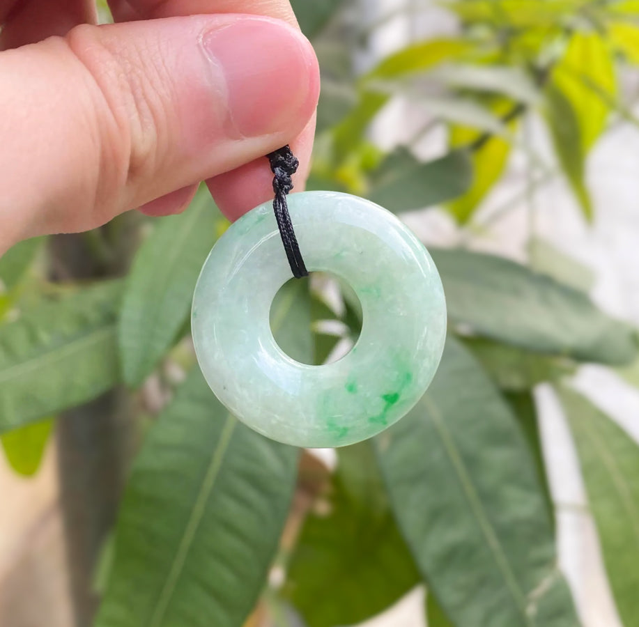 Green Jade Round Donut Pendant - Calming Gemstone