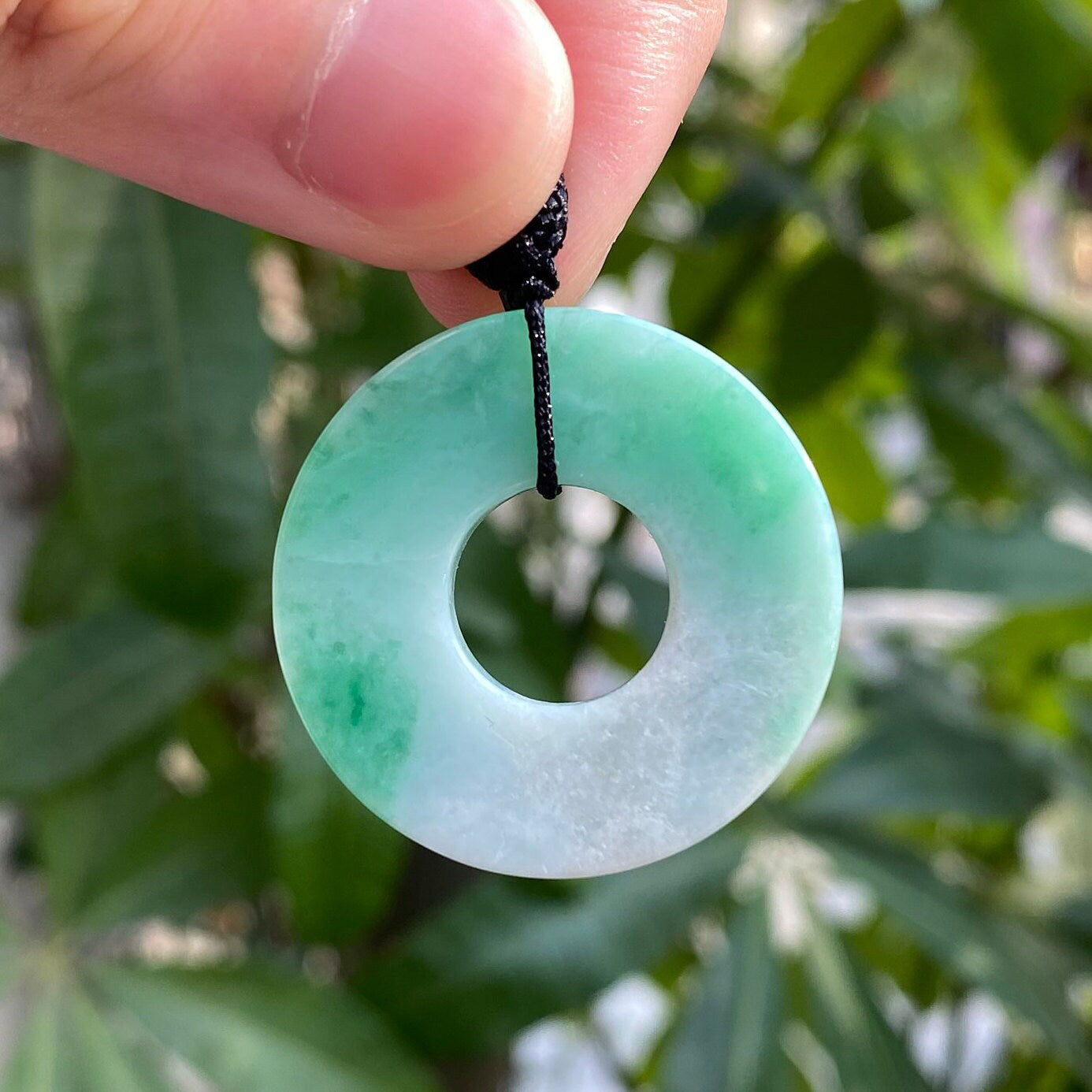 Gradient Green Type A Jadeite Donut Pendant