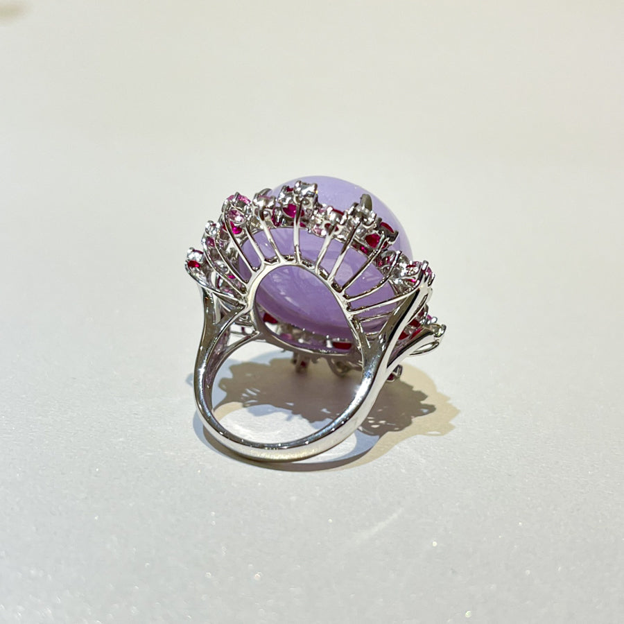 GRANSKY 18K Gold Large Size Cabochon Purple Jade Ring Size 6.75