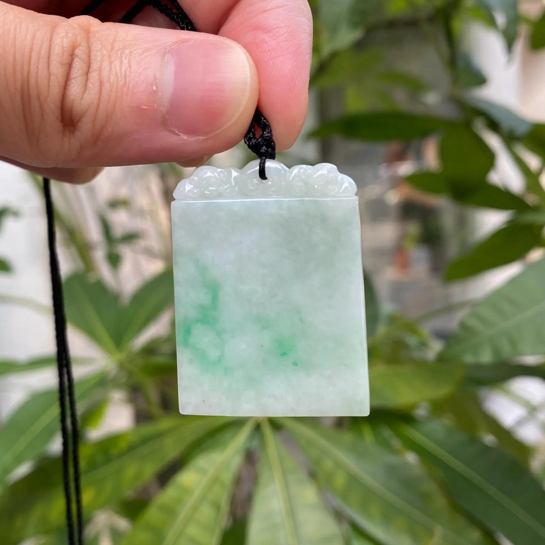 Gransky Handmade Smooth Green Carved Jade Block Pendant