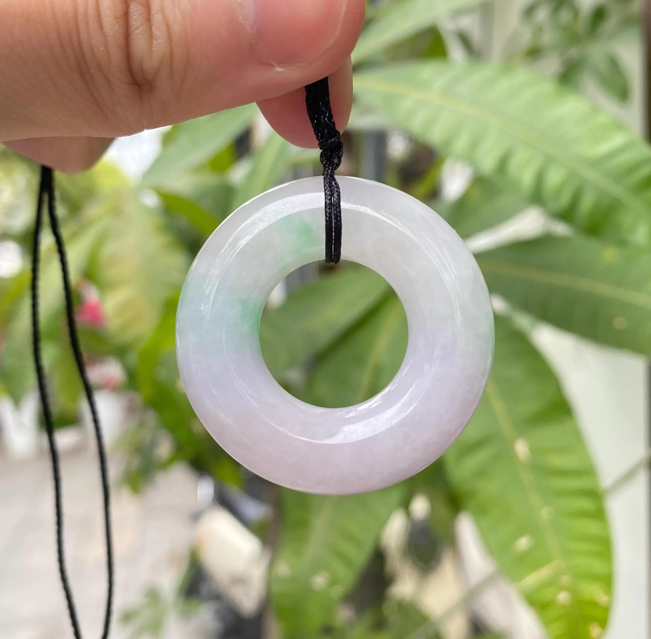 Gransky 40.5mm Two-Tone Green and Purple Round Donut Jade Pendant Necklace