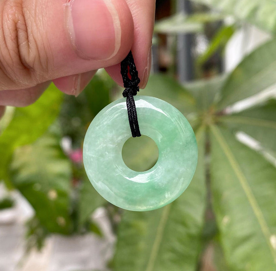 Gransky Natural Green Jade Disc Pendant - Type A Burmese Jadeite, Round Donut Shape