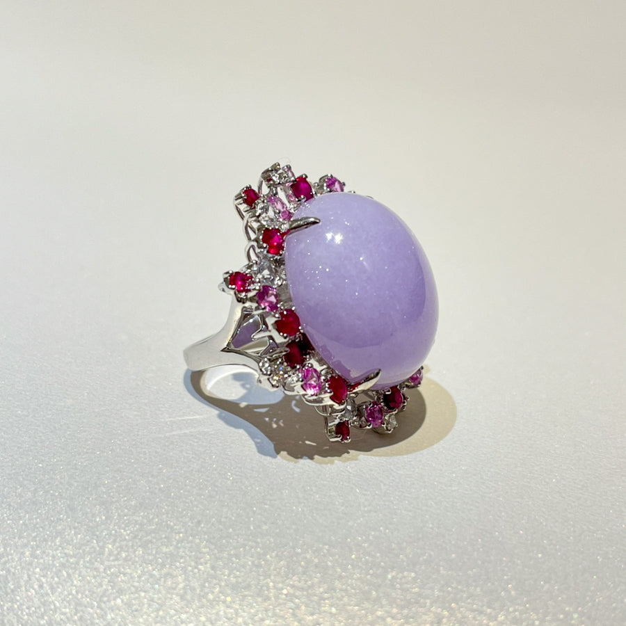 GRANSKY 18K Gold Large Size Cabochon Purple Jade Ring Size 6.75