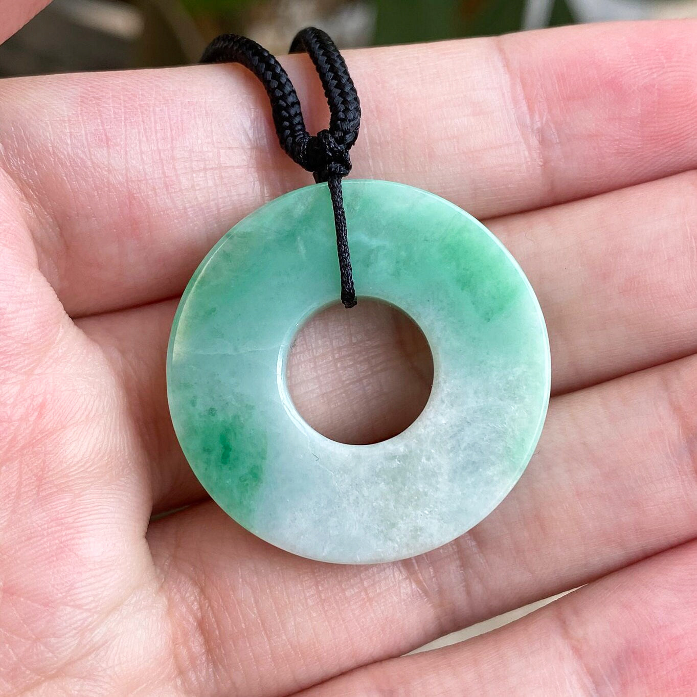 Gradient Green Type A Jadeite Donut Pendant