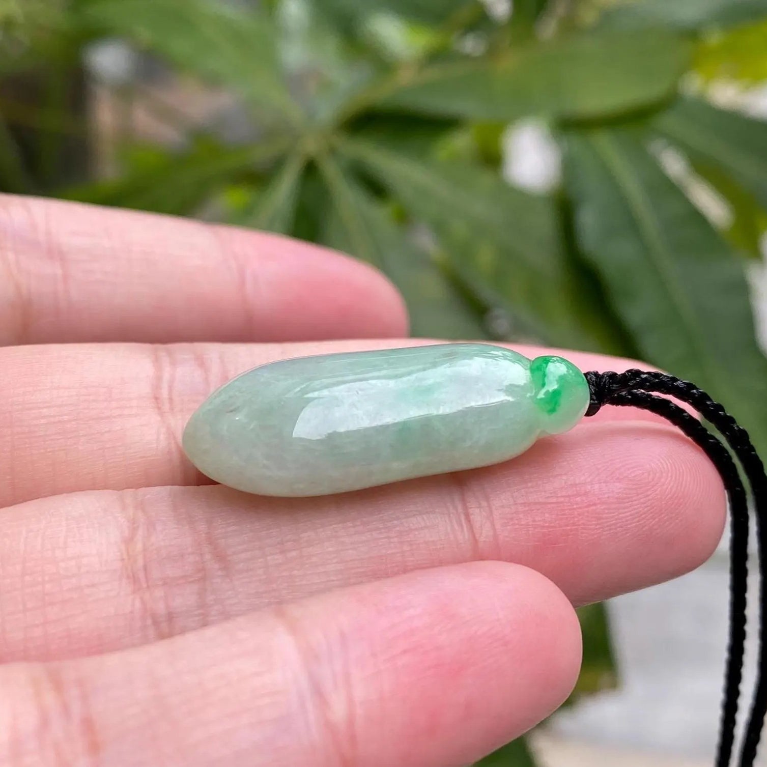 Gransky Handmade Carved Melon Green Jade Pendant