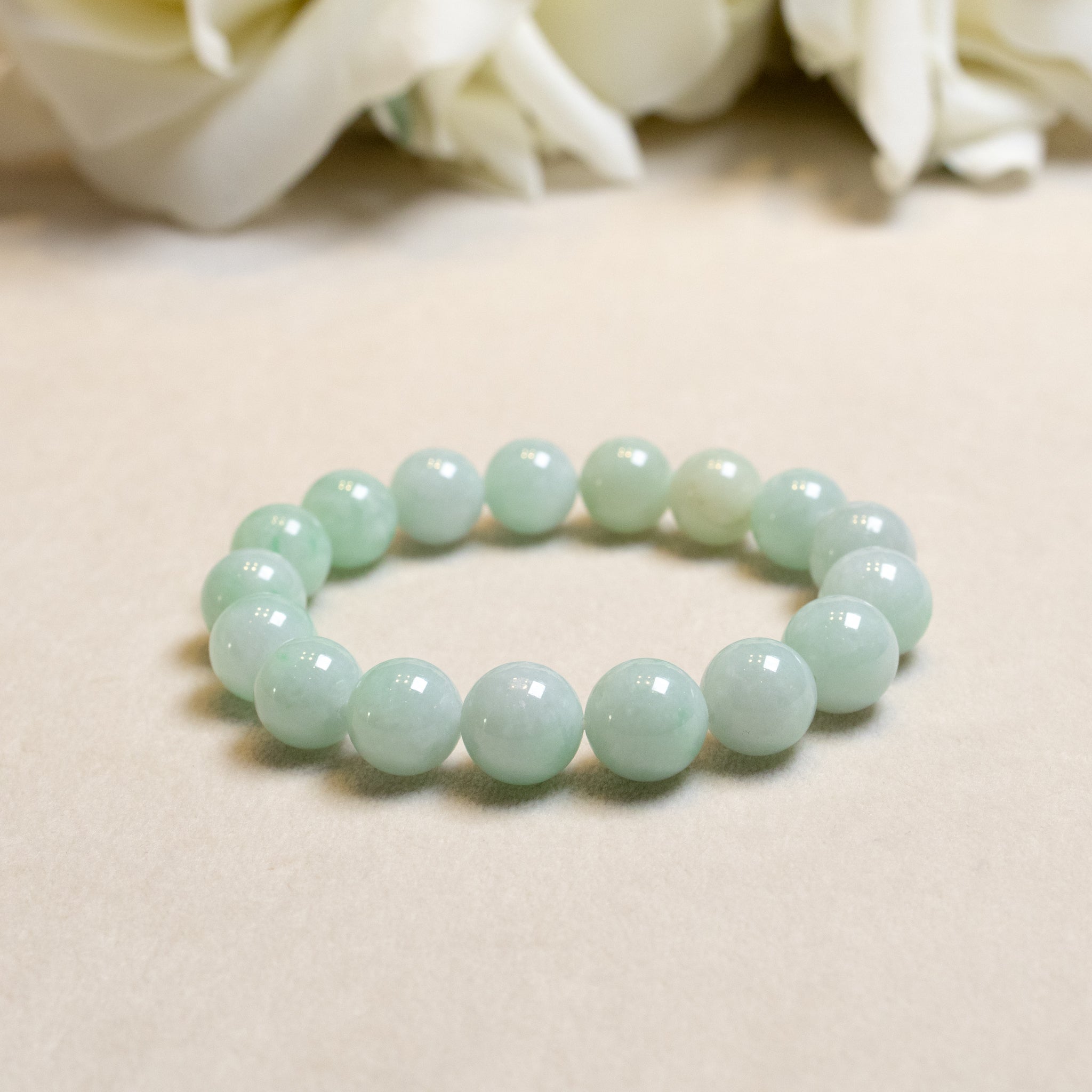 Gransky Jewellery Light Green Type-A Jadeite Stretch Bracelet - 17cm, 10-10.9mm