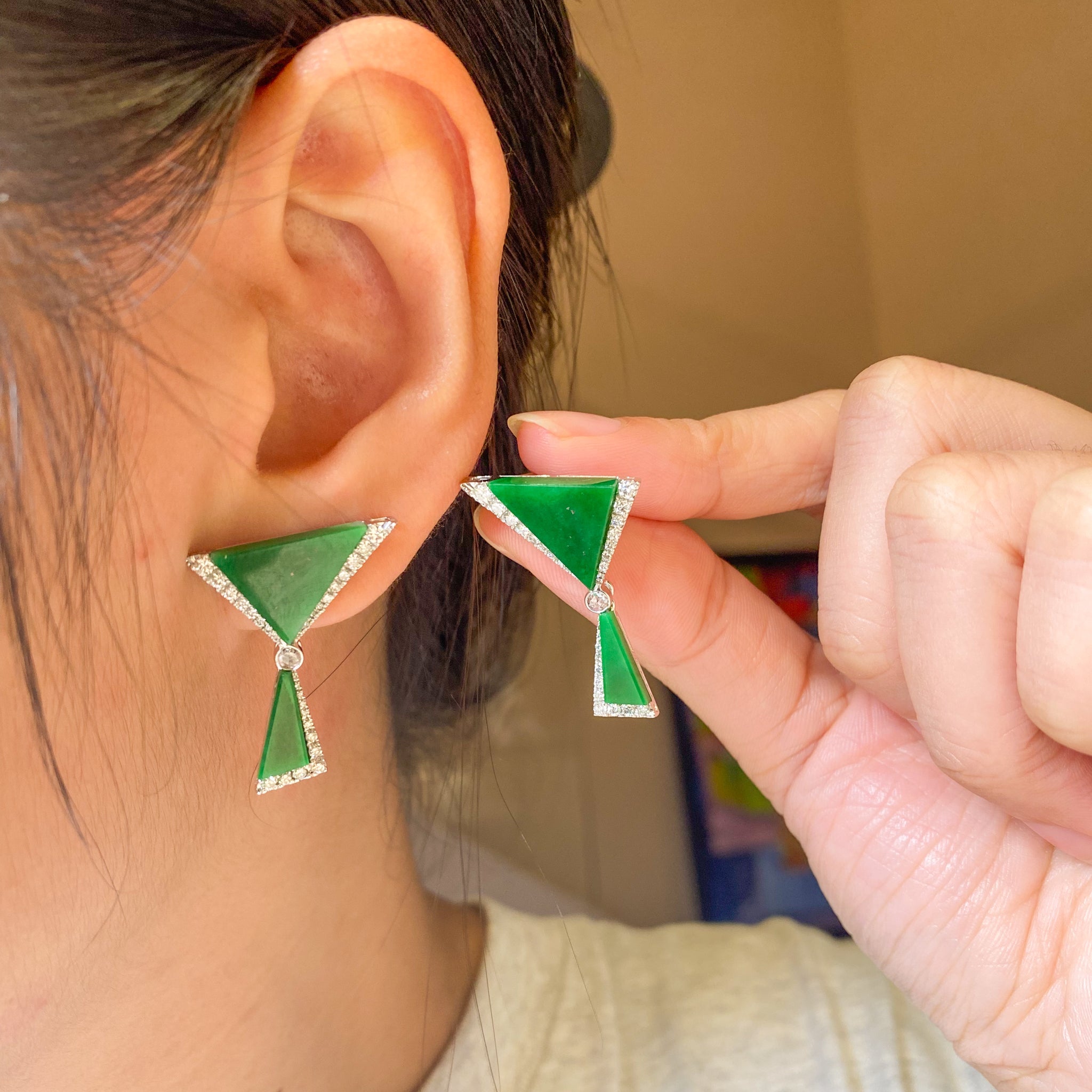 GRANSKY X KATHERINE 18K Gold Natural Diamond and Jade Earring