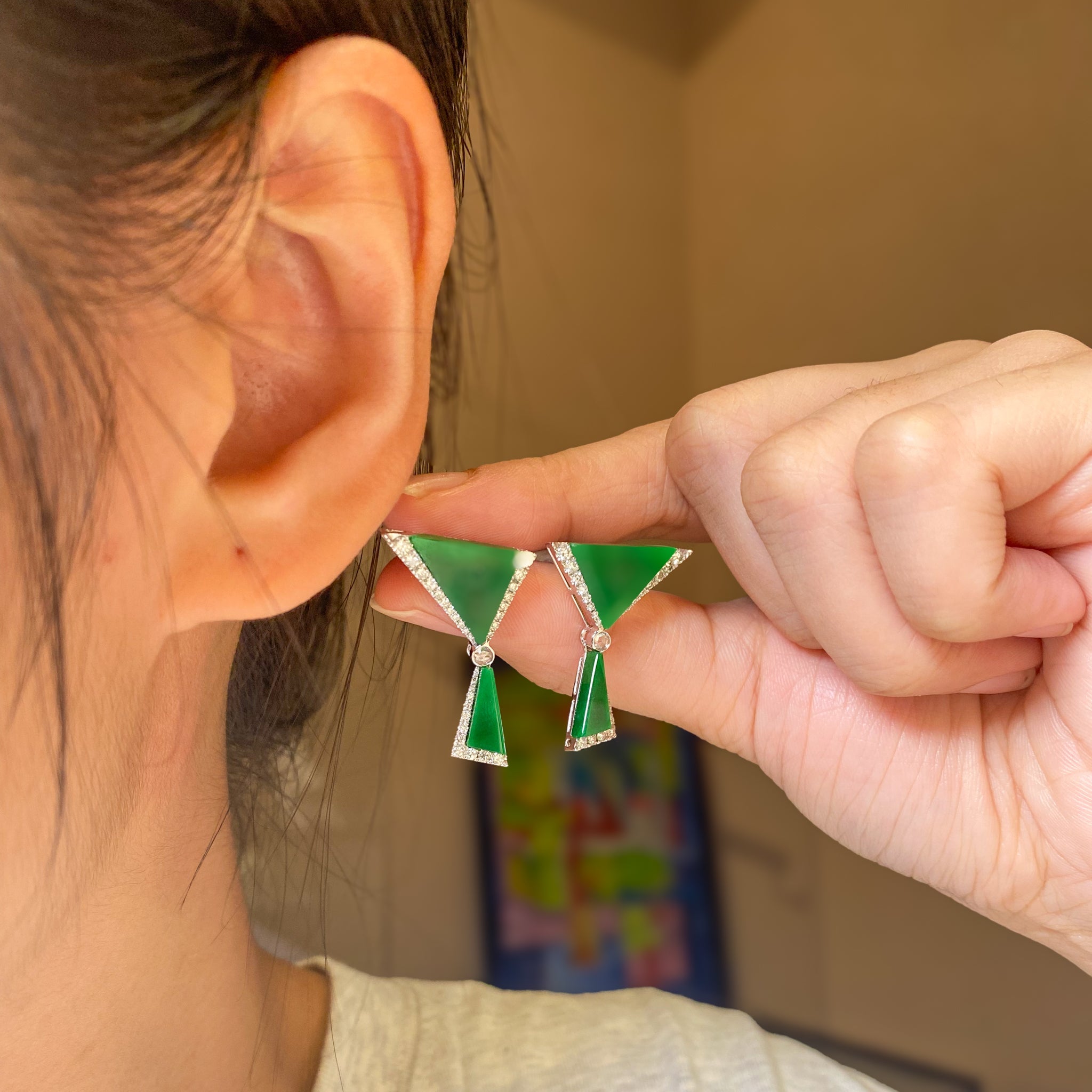 GRANSKY X KATHERINE 18K Gold Natural Diamond and Jade Earring