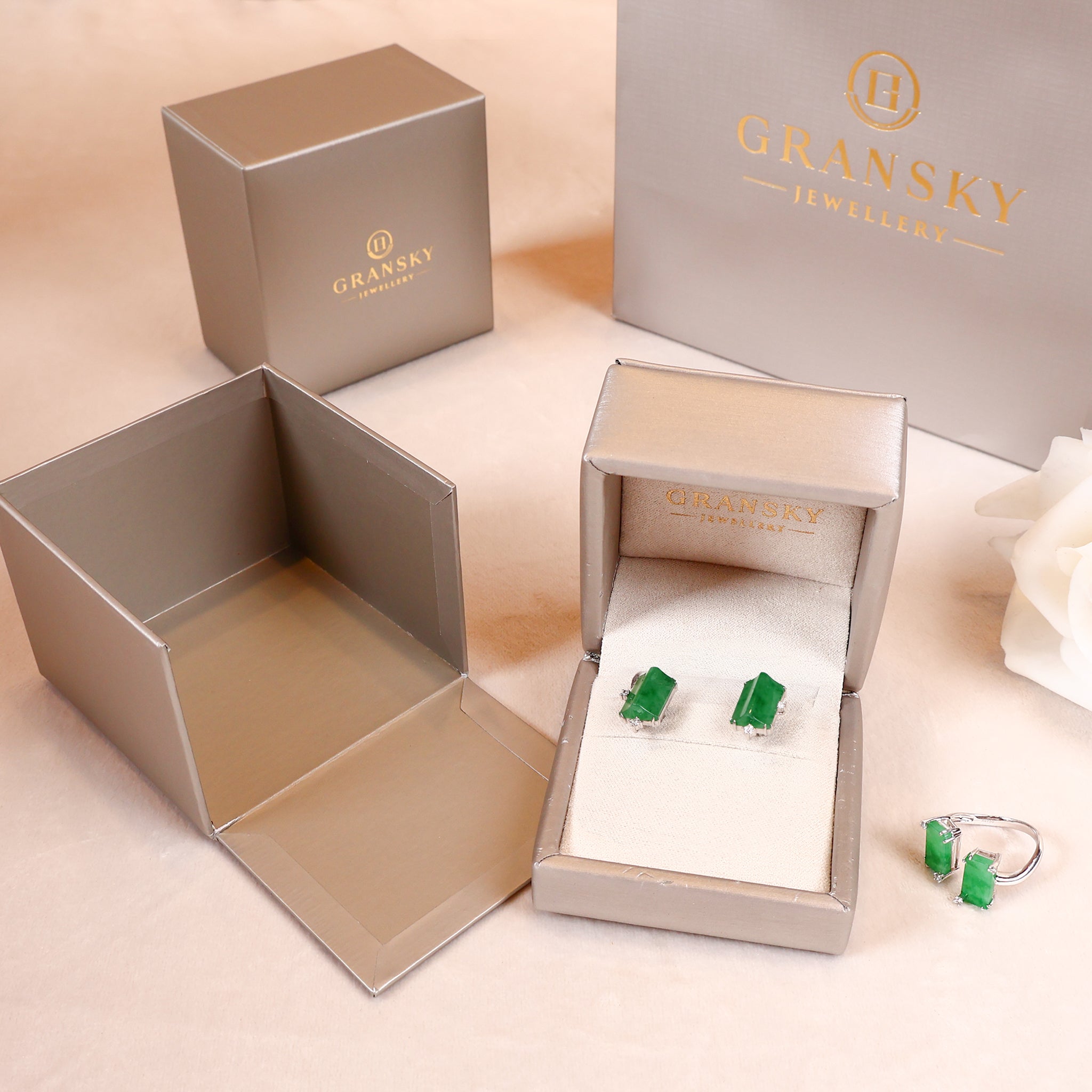 Exquisite Purple Cabochon Jadeite Stud 18K White Gold Earrings – Authentic Burmese Jadeite