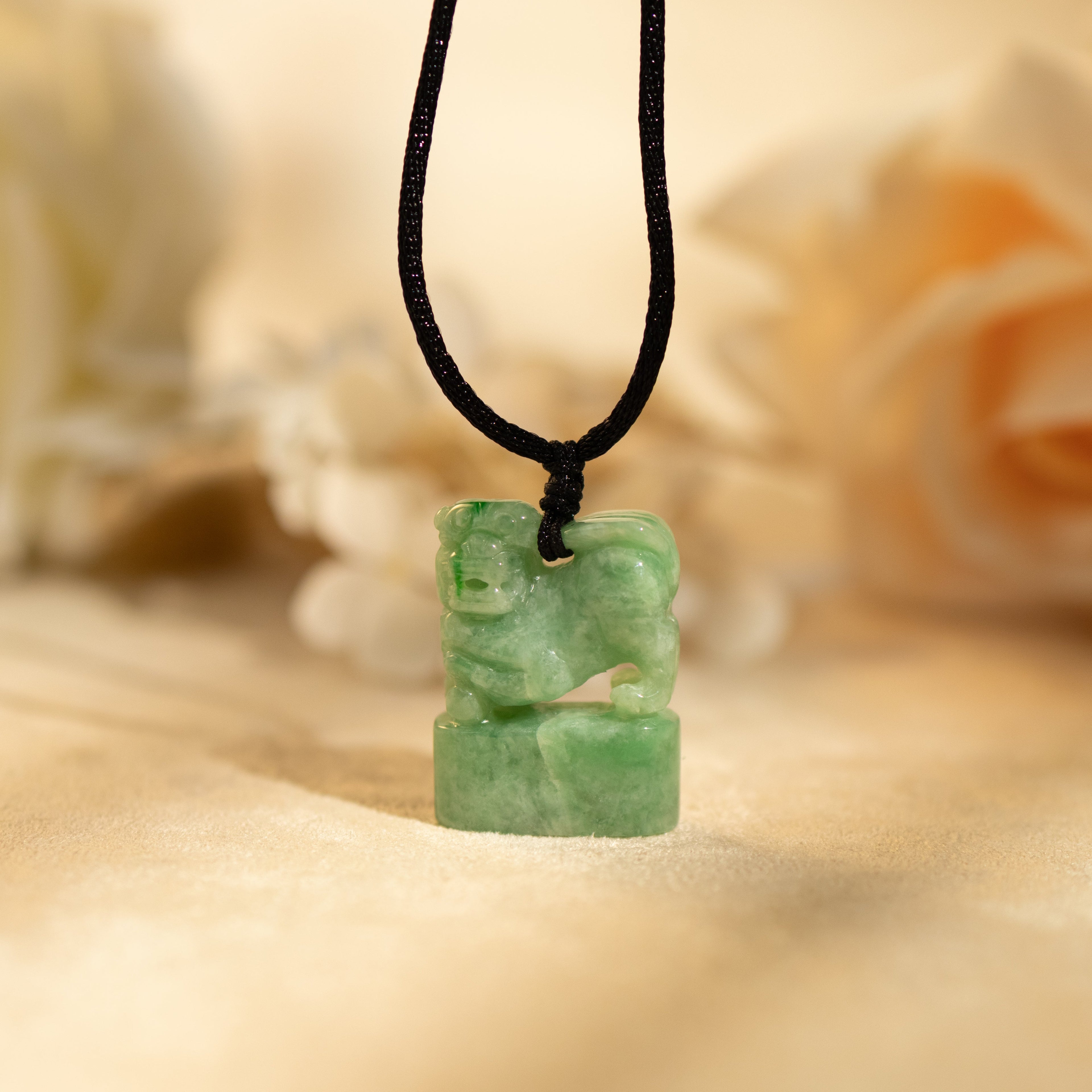 Handcrafted Chinese Green Jade Stamp with Carved Lion